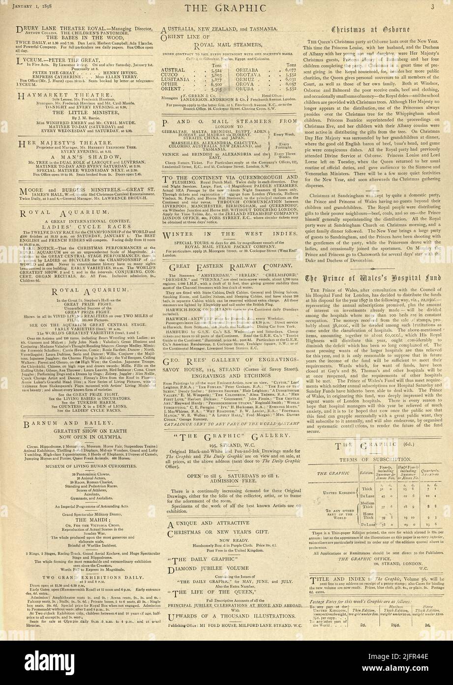 Página de periódico vintage del Graphic, enero de 1st 1898 Foto de stock