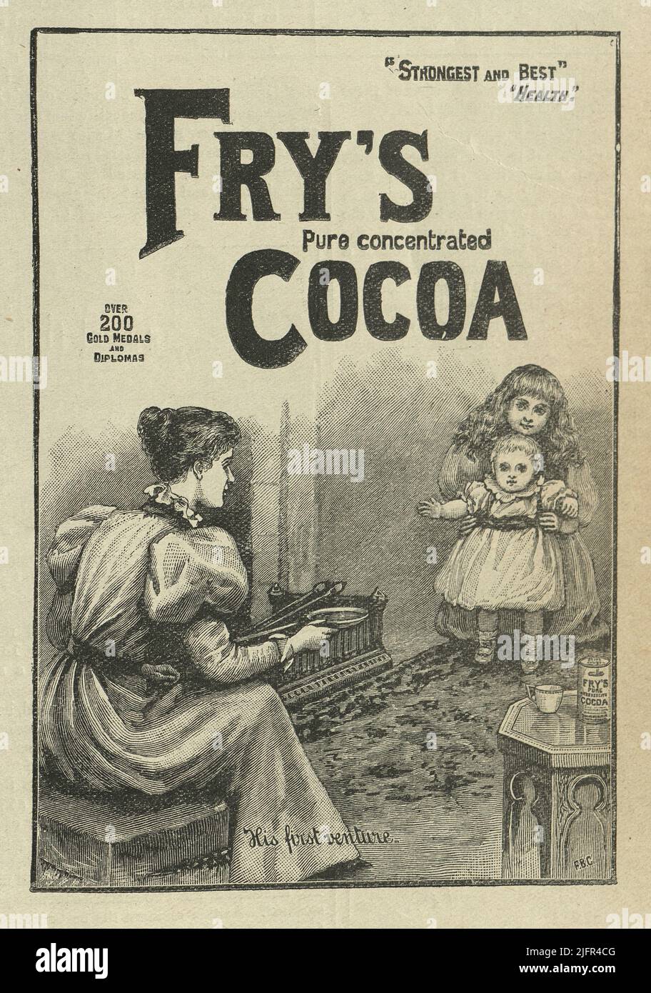 Anuncio victoriano para Fry's Cocoa, 1890s, 19th ª publicidad del siglo Foto de stock