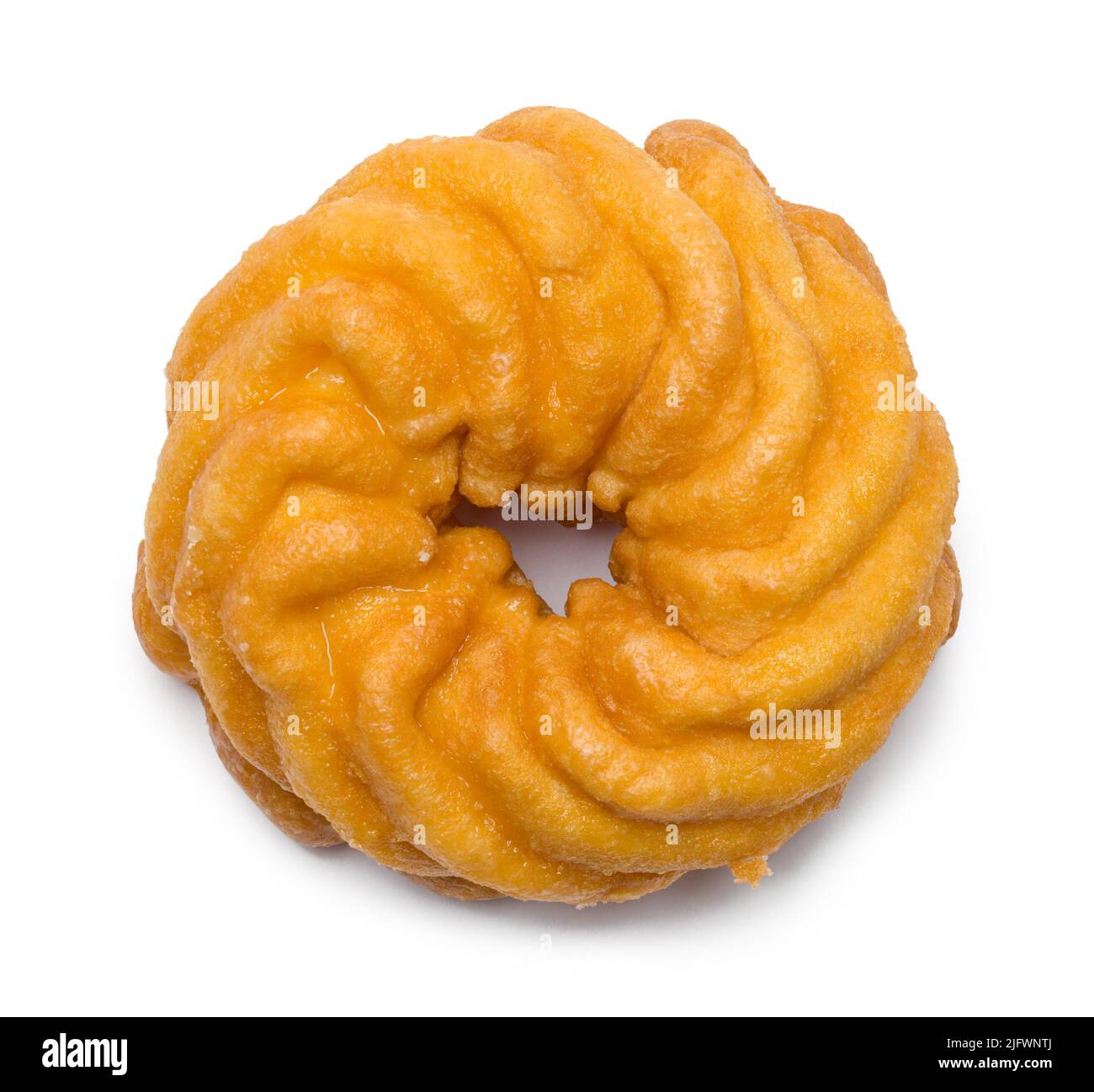 Donut de esponja espiral cortado en blanco. Foto de stock