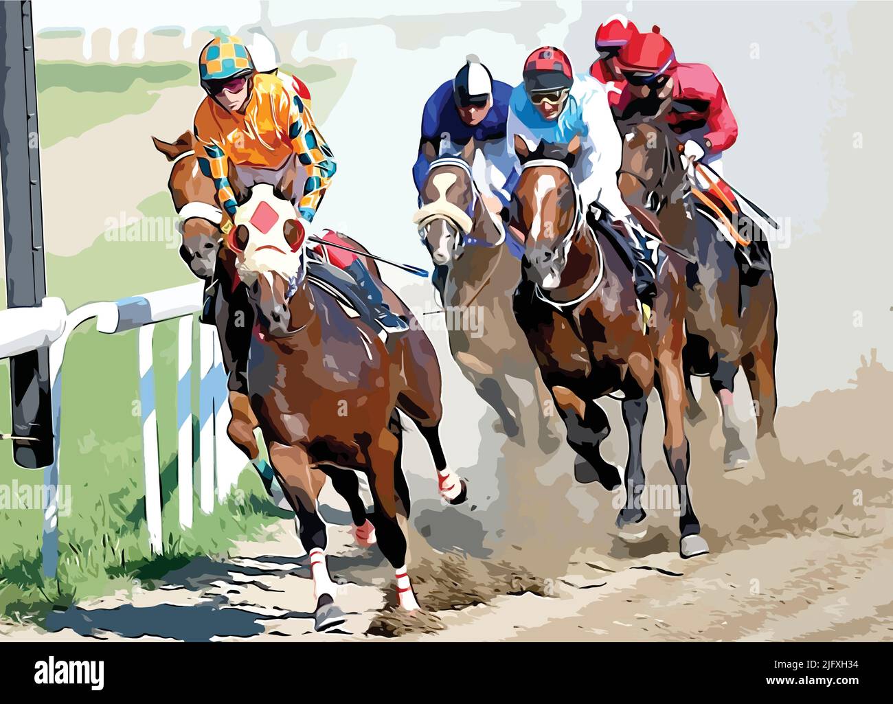 Ilustración en color de carrera de caballos - ilustración vectorial Ilustración del Vector