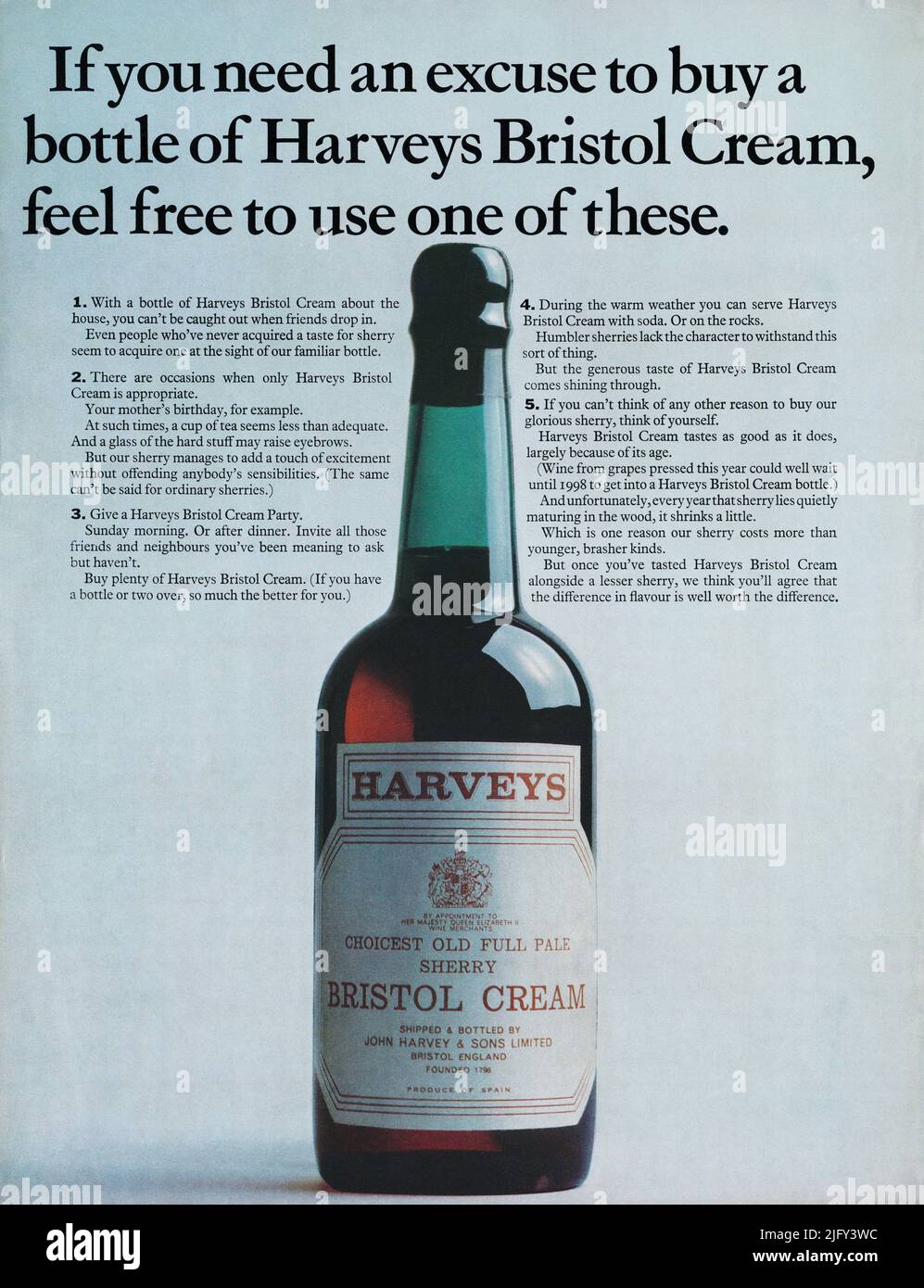 1967 Anuncio británico para Harvey's Bristol Cream Sherry. Foto de stock