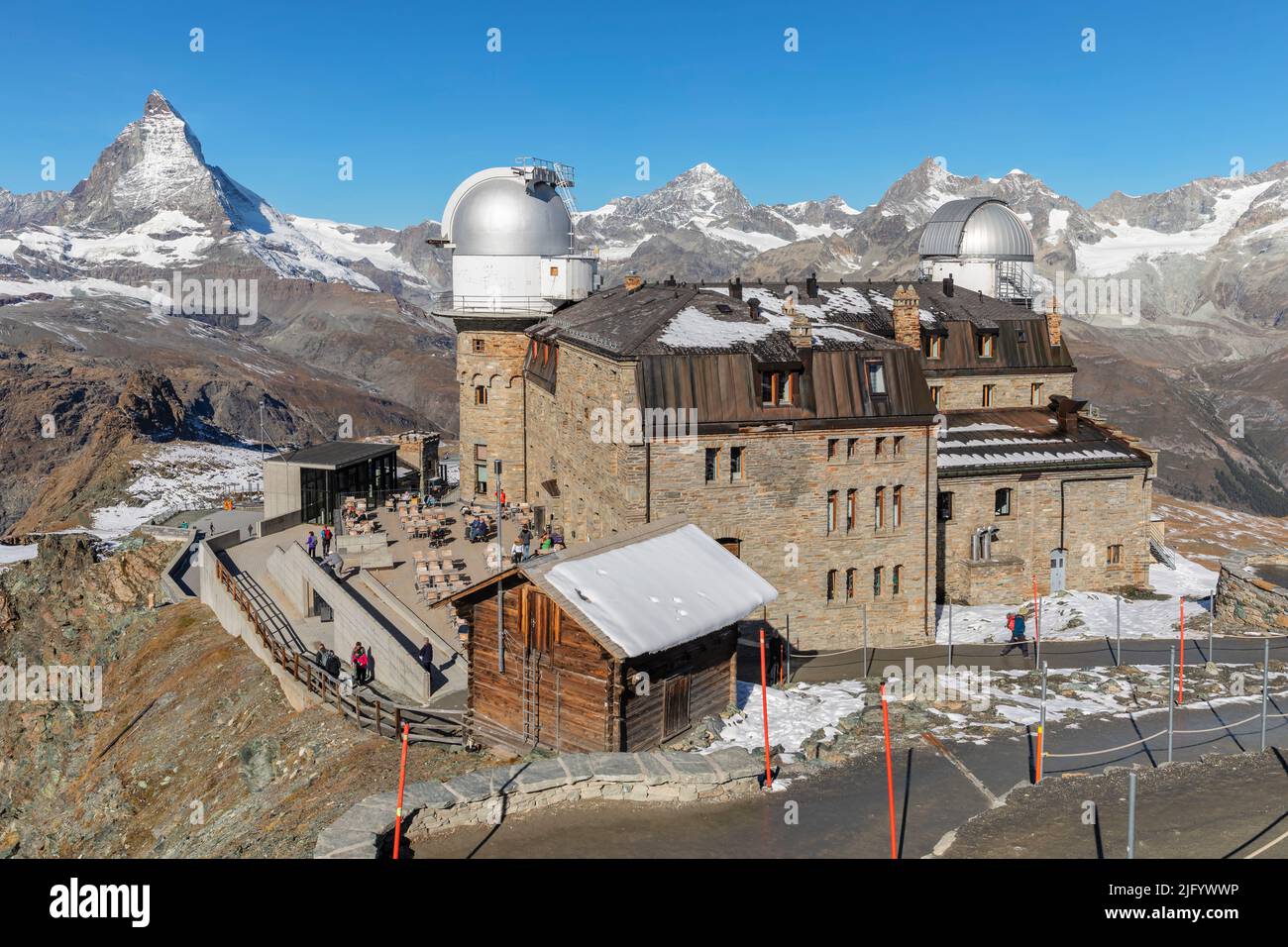 Observatorio Gornergrat, 3100m, vista del pico Matterhorn, 4478m, Zermatt, Valais, Alpes suizos, Suiza, Europa Foto de stock