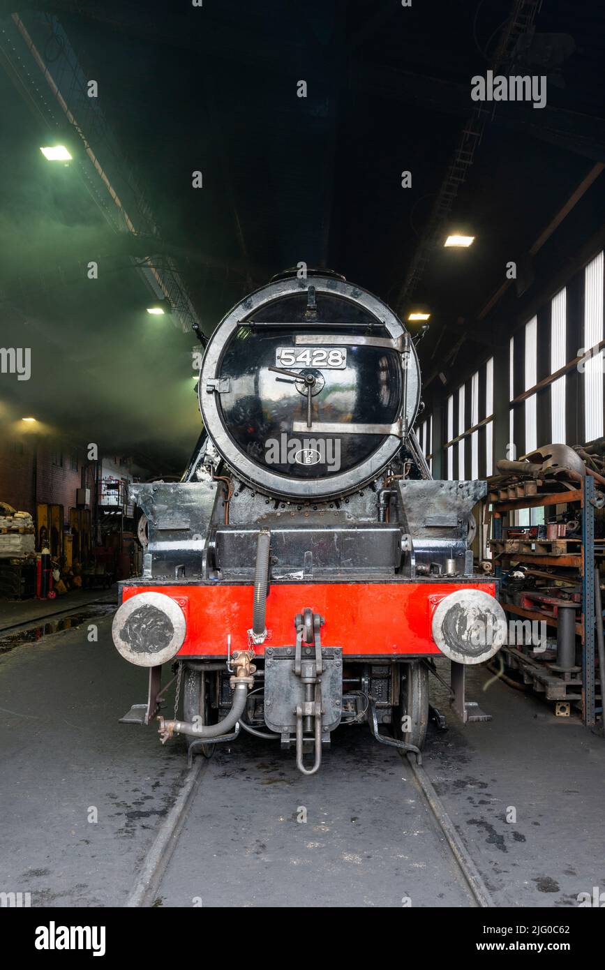 La locomotora 'El Caballero Verde' en el motor se derrama en Grosmont Foto de stock