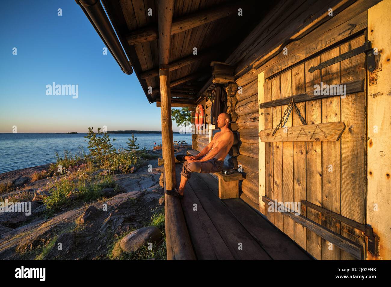 Sauna en la isla de Tallholmen, Sipoo, Finlandia Foto de stock