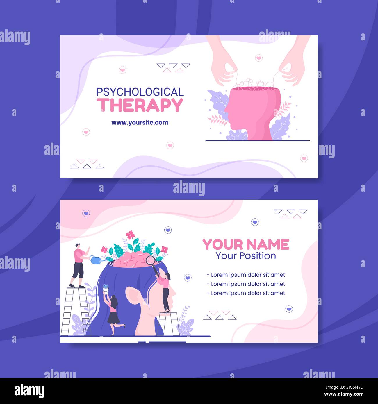 Psychology Card Horizontal Template Plano Dibujos animados de fondo