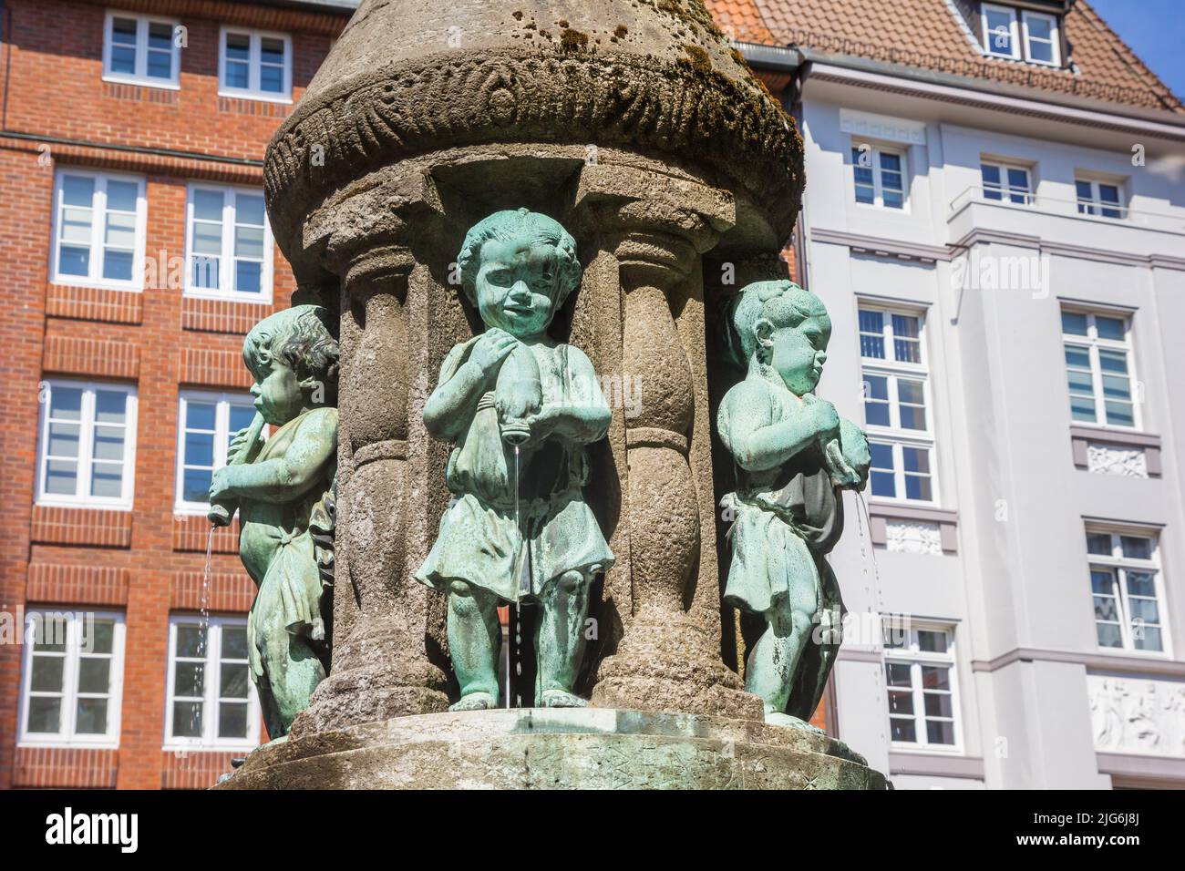 Fuente histórica de Marcus en la plaza del mercado de flores de Bremen, Alemania Foto de stock