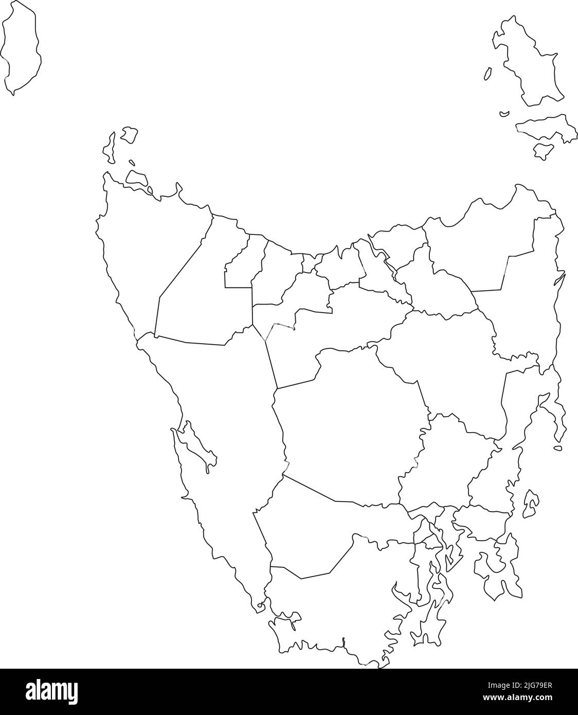 Mapa blanco de las áreas gubernamentales locales de TASMANIA, AUSTRALIA Ilustración del Vector