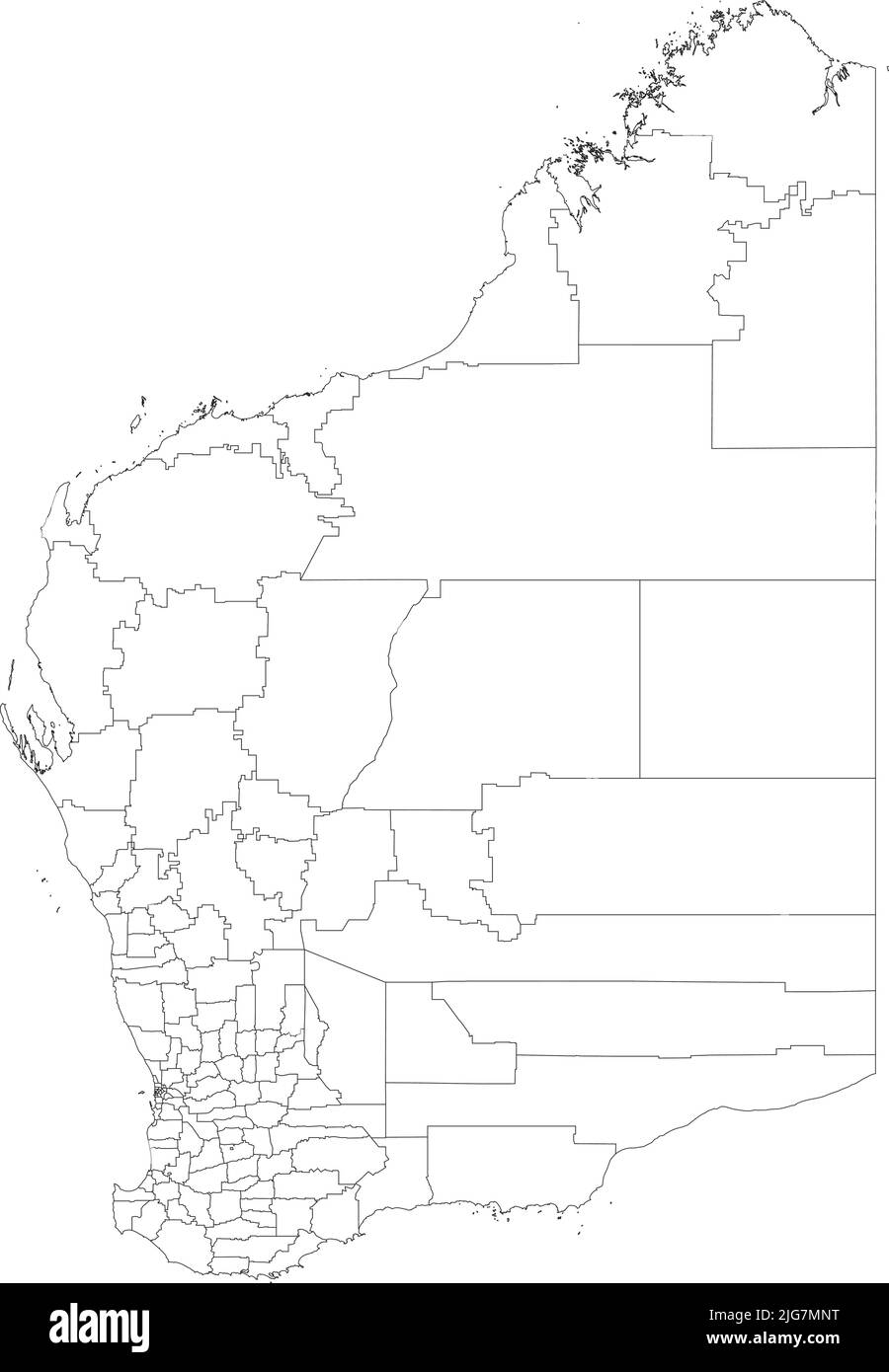 Mapa blanco de las áreas gubernamentales locales de AUSTRALIA Occidental Ilustración del Vector