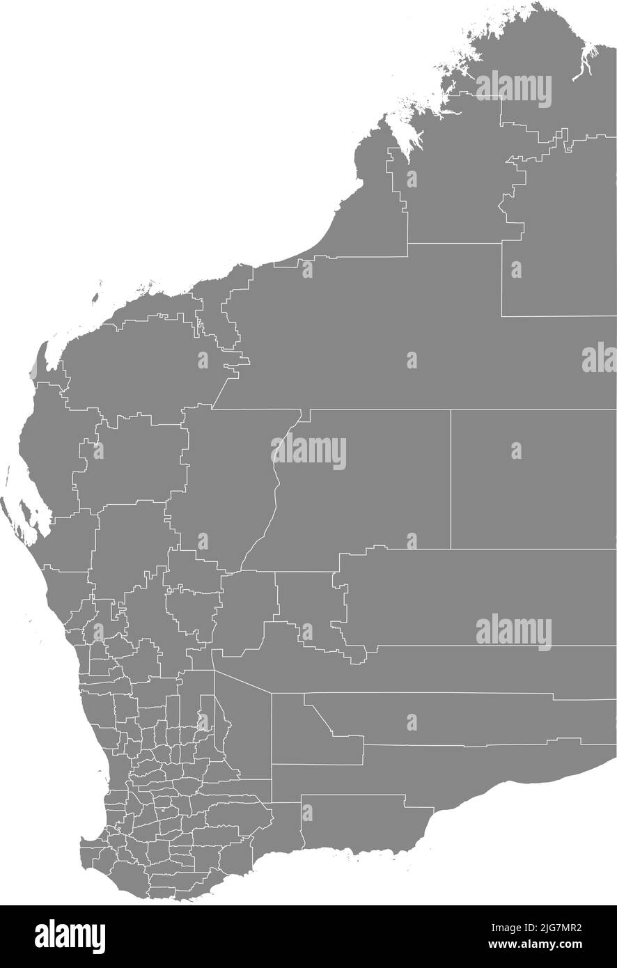 Mapa gris de las áreas gubernamentales locales de AUSTRALIA Occidental Ilustración del Vector