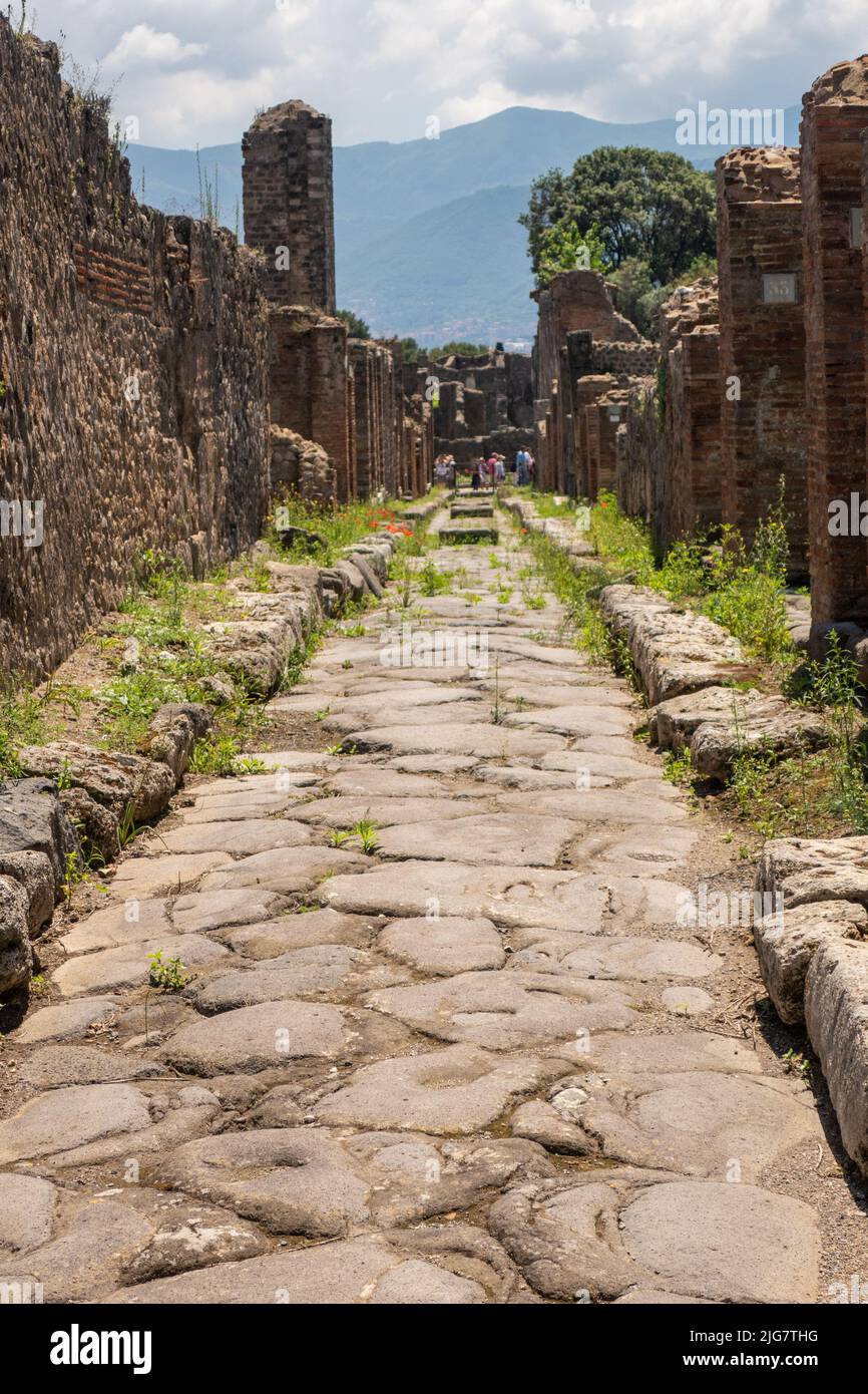 Parte de las ruinas de la antigua ciudad de Pompeya, Italia Foto de stock