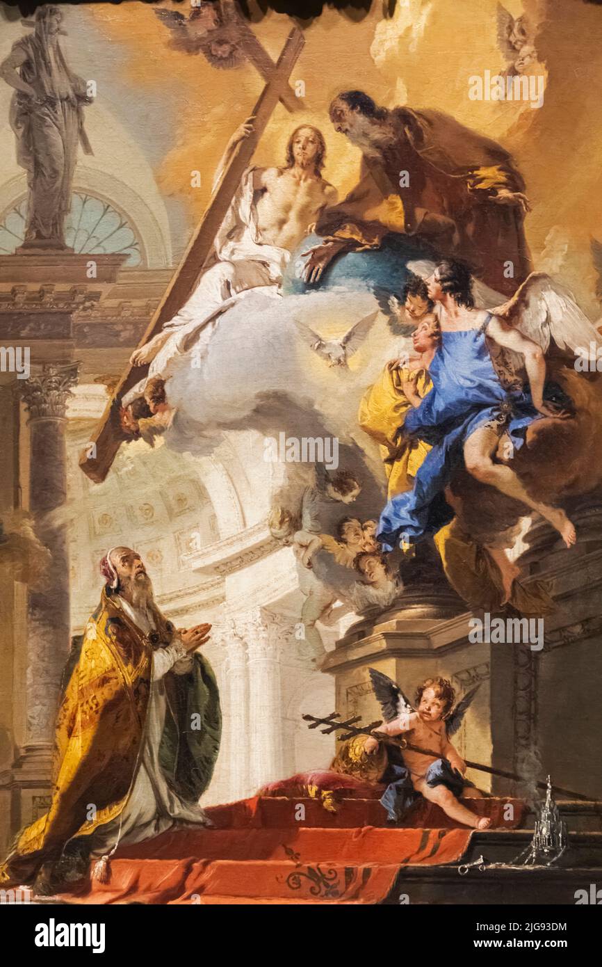 Pintura titulada 'Una visión de la Trinidad que aparece al Papa San Clemente' por el artista italiano Giovanni Domenico Tiepolo de fecha 1735 Foto de stock