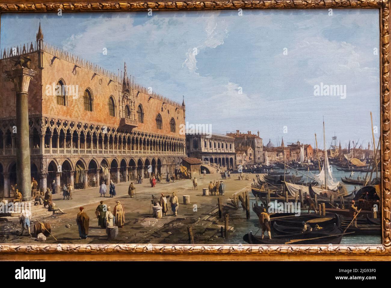 Pintura titulada 'Venecia: El Palacio Ducal y la Riva degli Schiavoni' del artista italiano Canaletto de 1730 Foto de stock