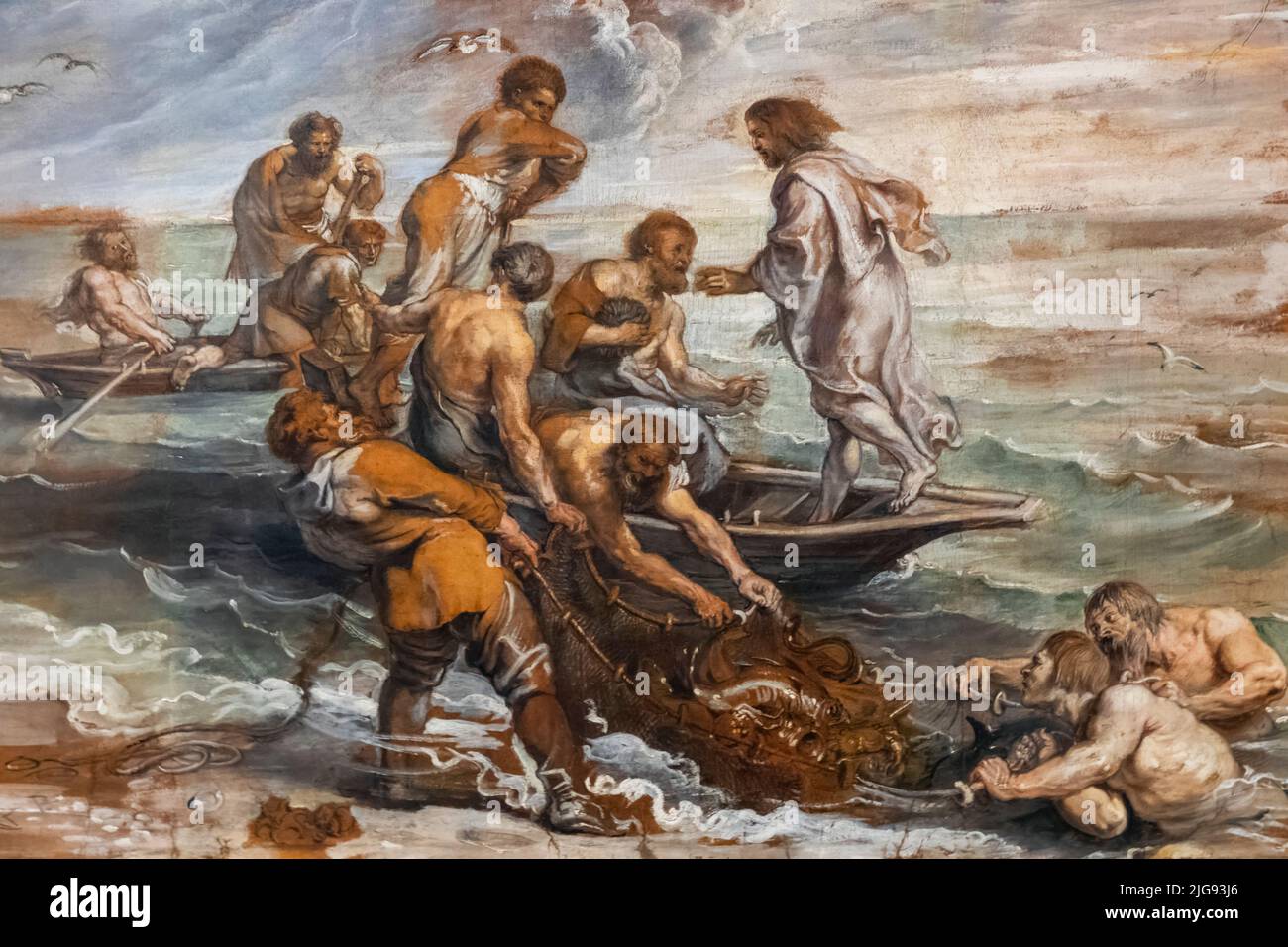 Pintura titulada 'The Miraculous Draft of Fishes' del artista flamenco Peter Paul Rubens de 1618 Foto de stock