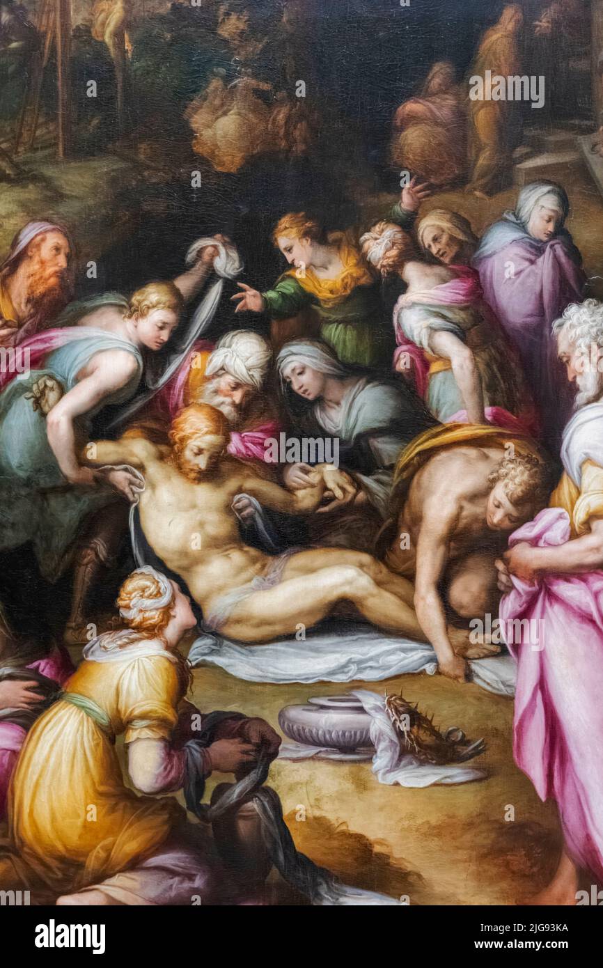 Pintura titulada 'Lamentación de Cristo Muerto' del artista italiano Giovanni Battista Naldini de 1572 Foto de stock