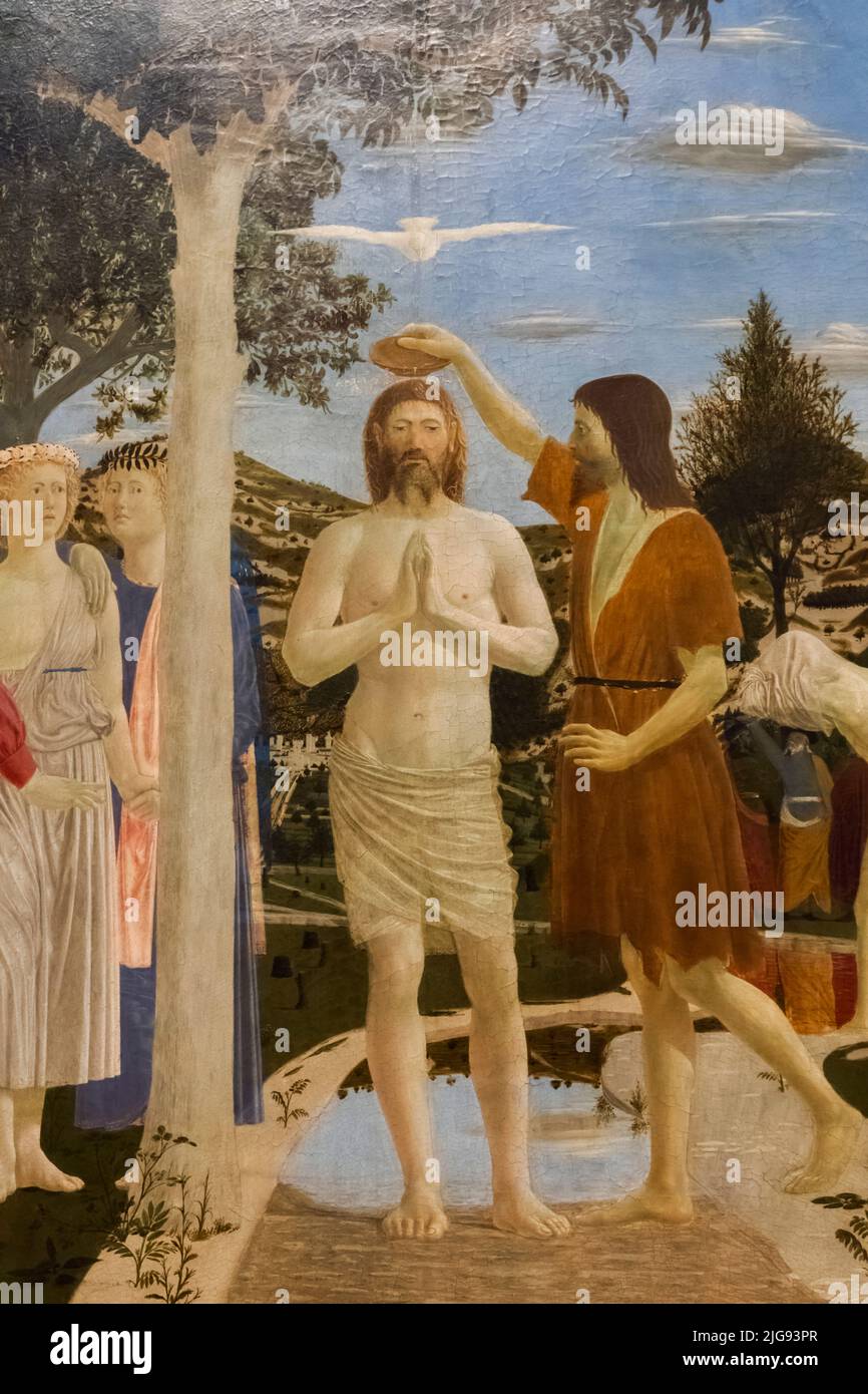 Pintura titulada 'El Bautismo de Cristo' del artista italiano Piero della Francesca de 1437 Foto de stock
