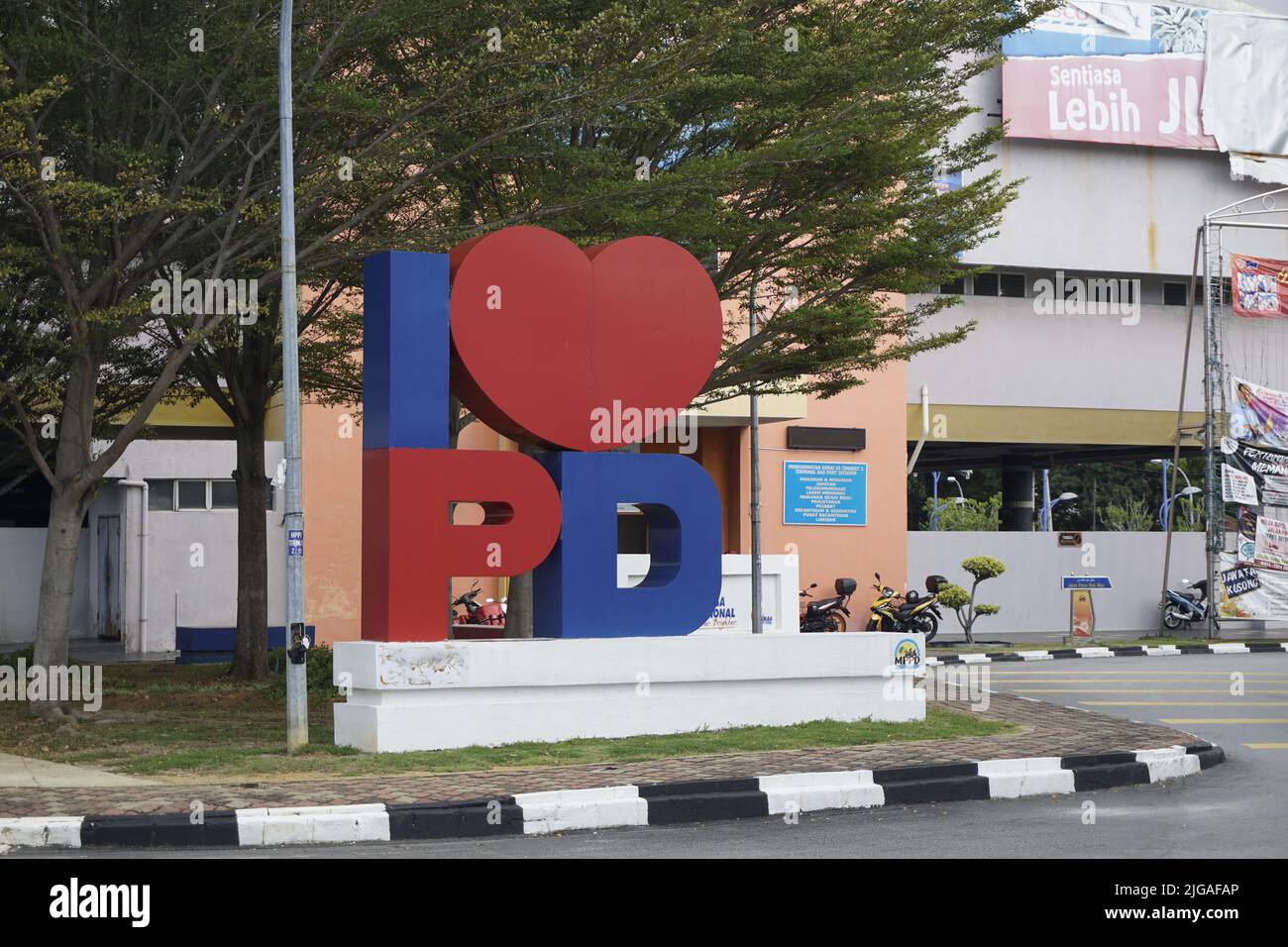 Me encanta la señalización PD en Port Dickson, Malasia Foto de stock