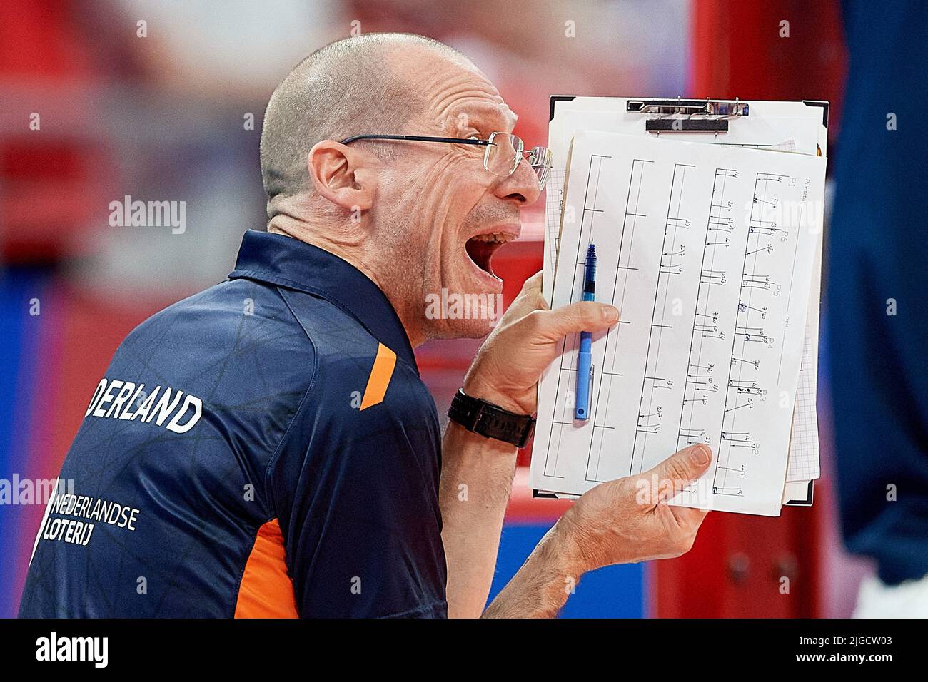 Roberto Piazza, entrenador principal de los Nederlands durante el partido masculino de la Liga de Naciones de Voleibol FIVB 2022 entre Polonia y Holanda en Gdansk, Polonia, 09 de julio de 2022. Foto de stock