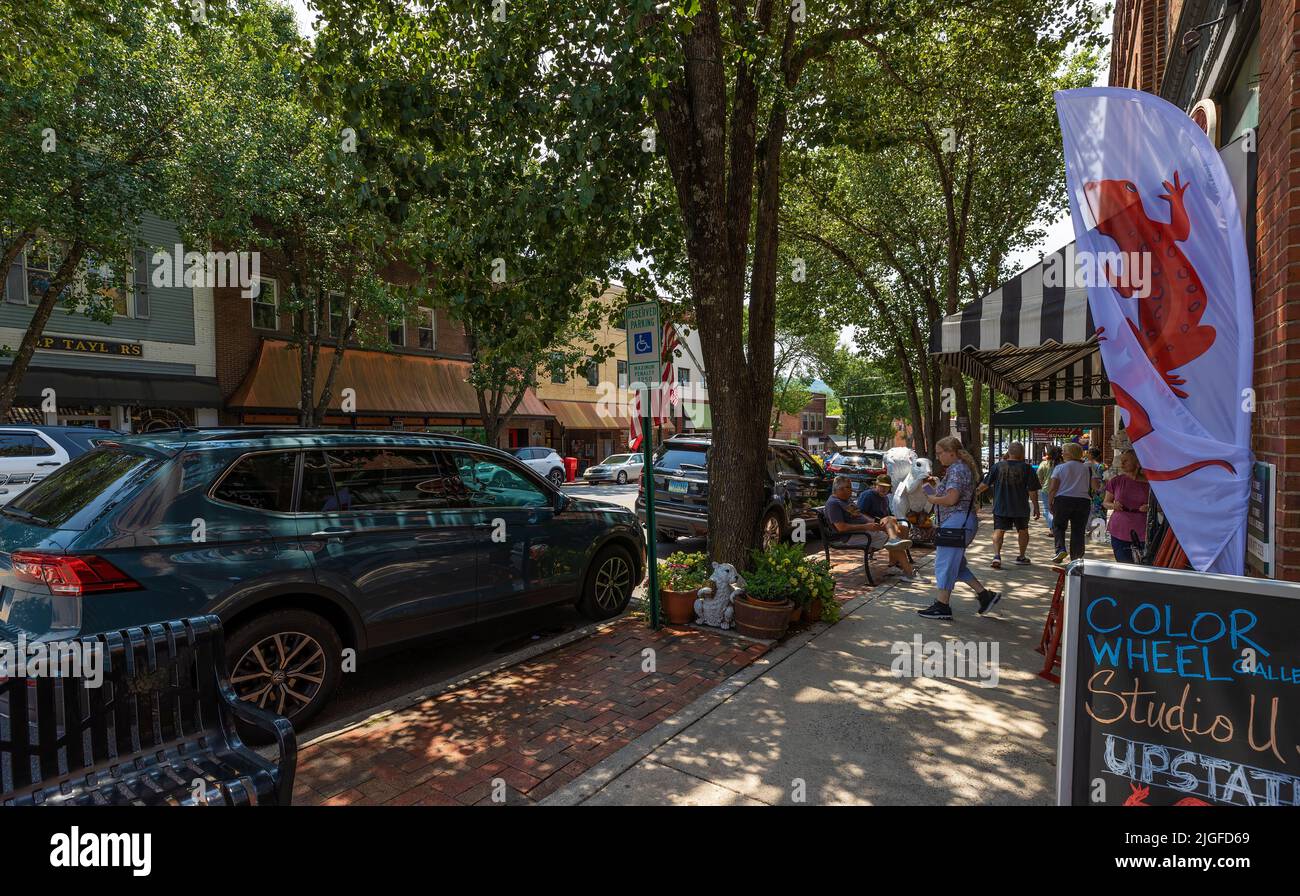 Brevard, Carolina del Norte, EE.UU. - 25 de junio de 2022: El White Squireel es famoso donde, los turistas y los residentes se mezclan en esta pequeña ciudad donde la pintoresca tienda Foto de stock