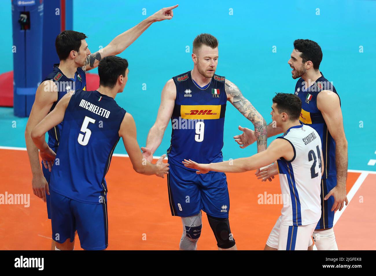 Gdansk, Polonia. 10th de julio de 2022. Los jugadores de Italia reaccionan durante el partido masculino de la Liga de Naciones de Voleibol FIVB 2022 entre Italia y Holanda en Crédito: PAP/Alamy Live News Foto de stock