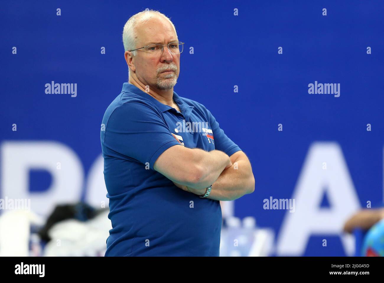 Gdansk, Polonia. 10th de julio de 2022. Mark Lebedow entrenador en jefe de Eslovenia durante el partido masculino FIVB Liga de Naciones de Voleibol 2022 entre Polonia y Eslovenia en Gdansk, Polonia, 10 de julio de 2022. Crédito: PAP/Alamy Live News Foto de stock