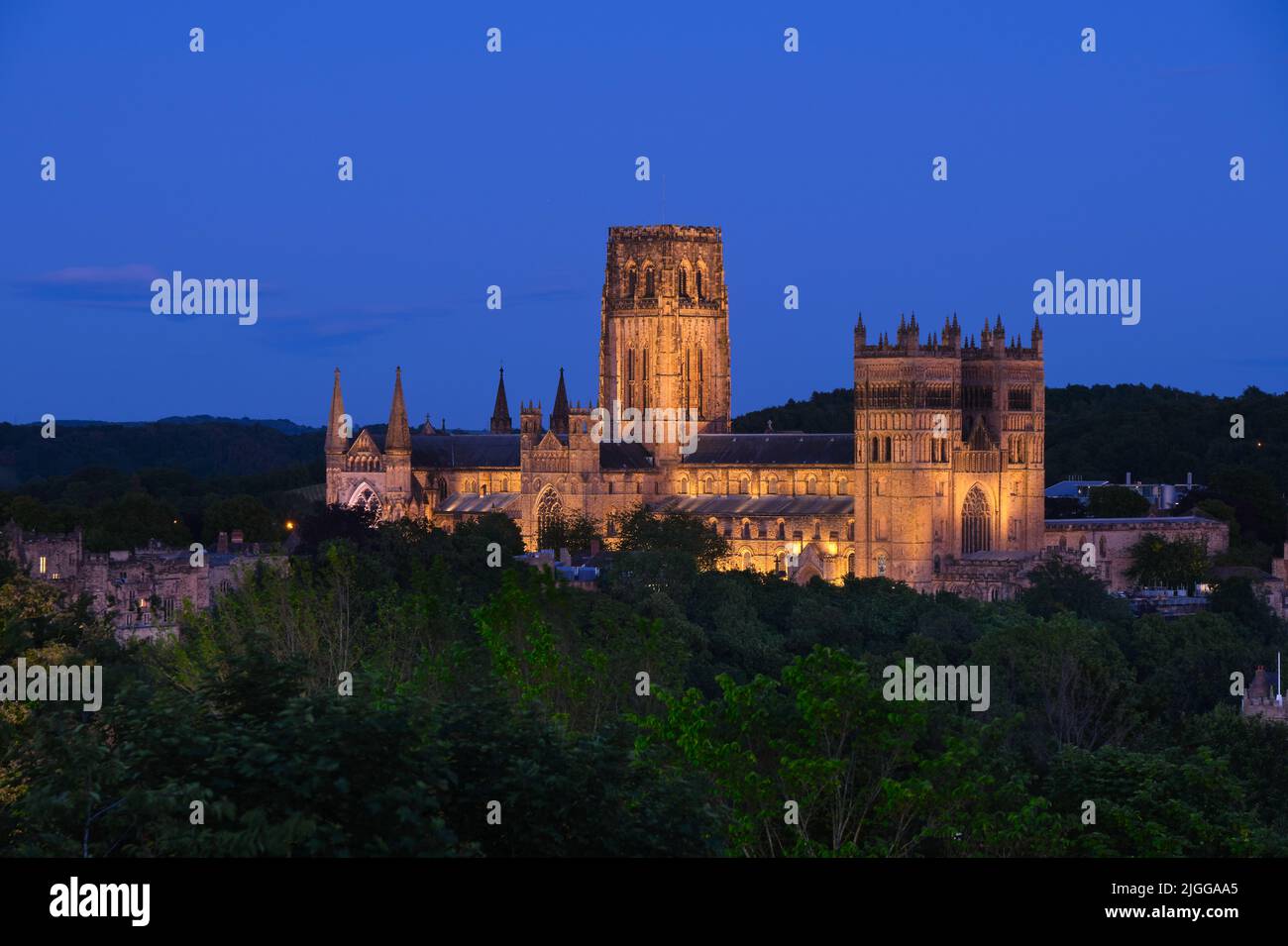 Catedral de Durham y Castillo por la noche Foto de stock