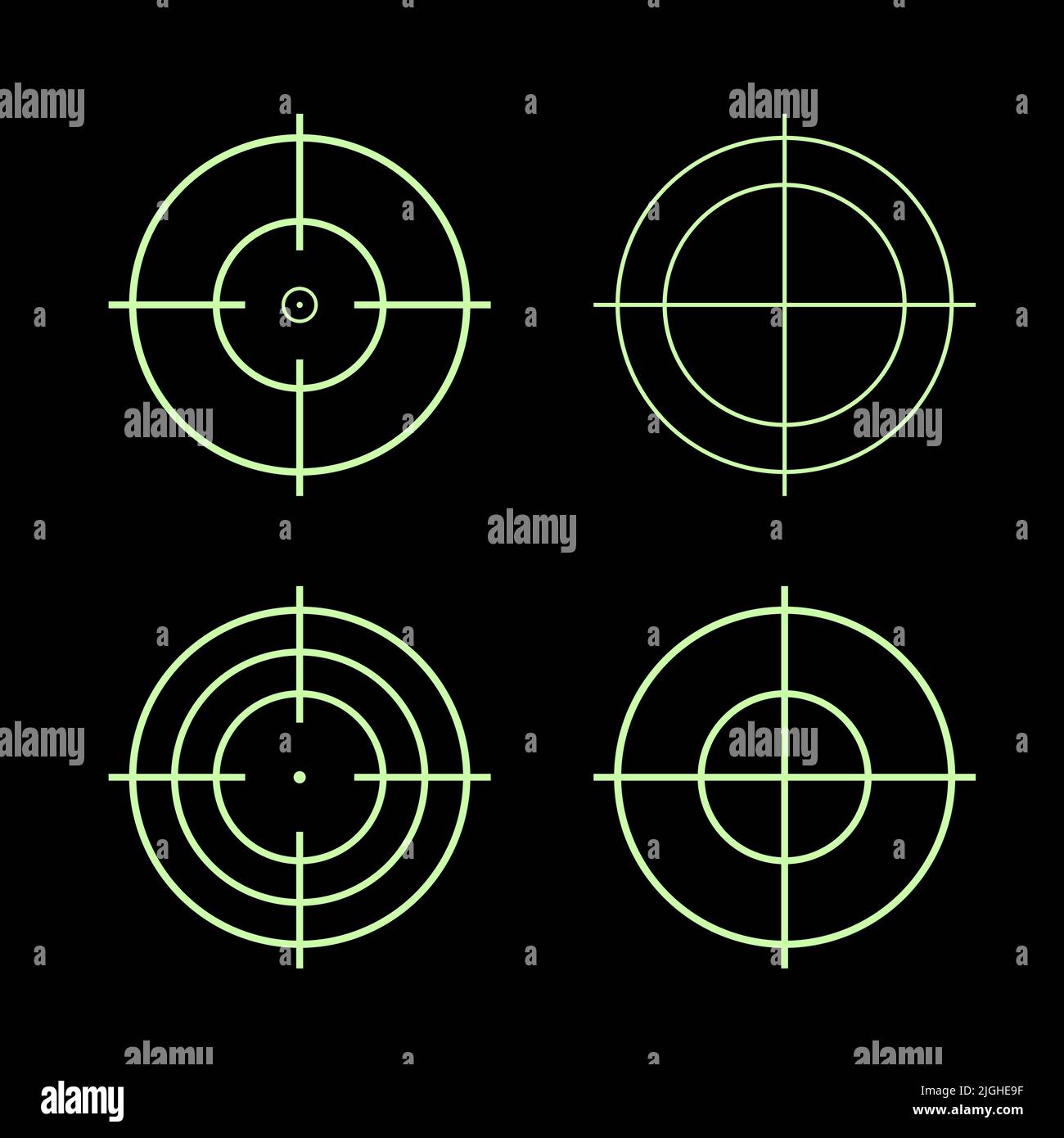 Conjunto de crucetas vectoriales. Retícula de iconos para rifle de francotirador en videojuegos. Ilustración del Vector