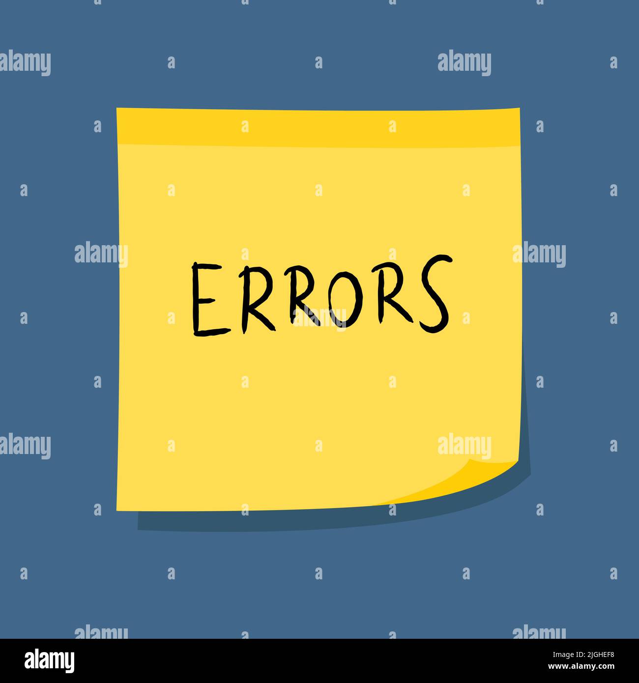 Firma de errores. Mensaje de nota adhesiva amarilla. Cartel en papel. Ilustración del Vector