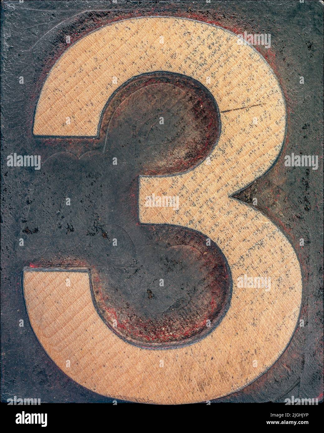 número tres altamente detallado de tipografía de madera vintage Foto de stock
