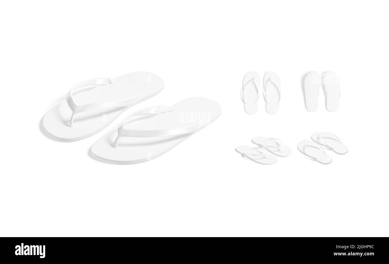 Maqueta de zapatillas de playa blancas en blanco, diferentes vistas Foto de stock
