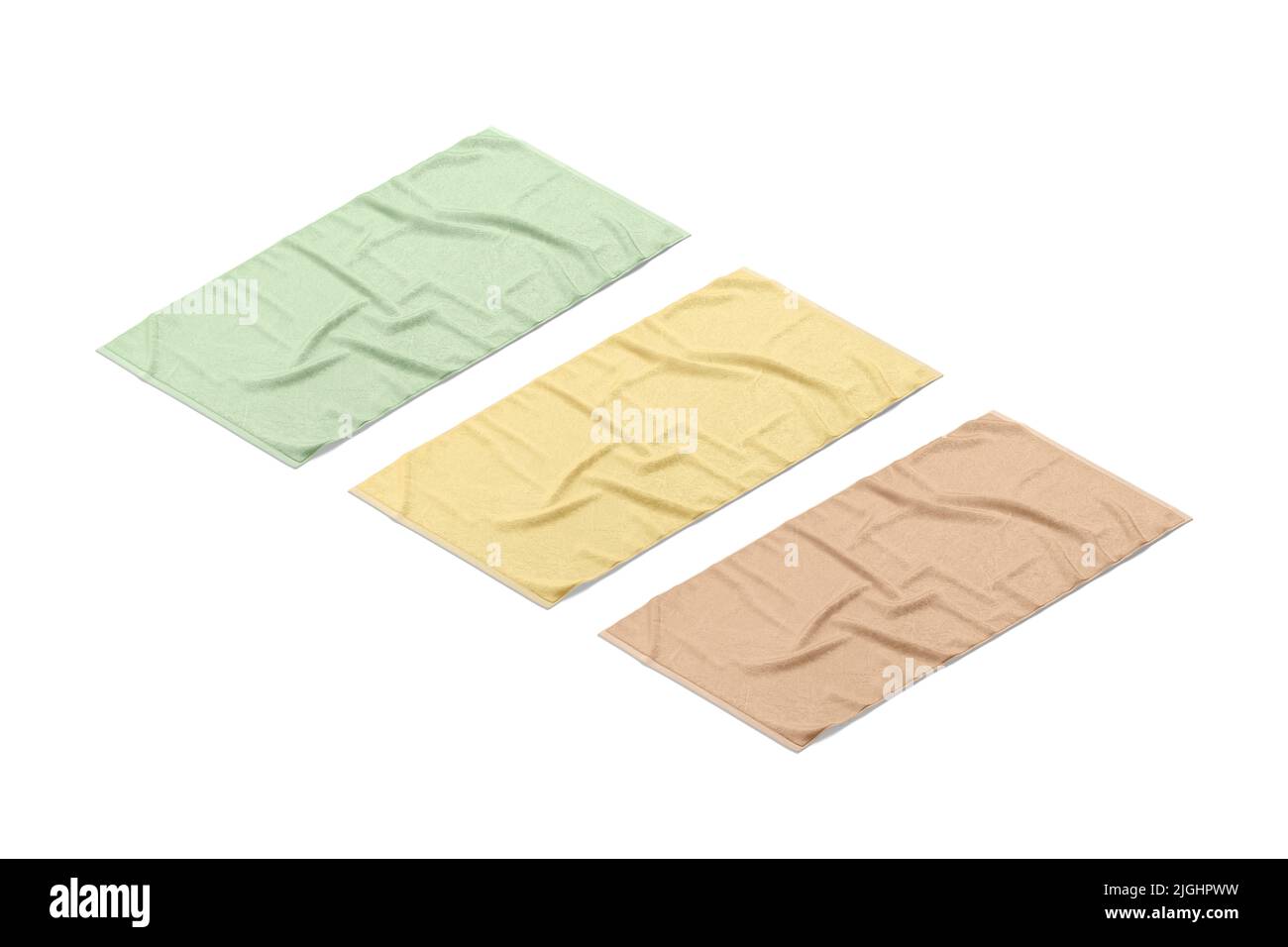 Blaank coloreado arrugado gran mockup de la toalla, vista lateral Foto de stock