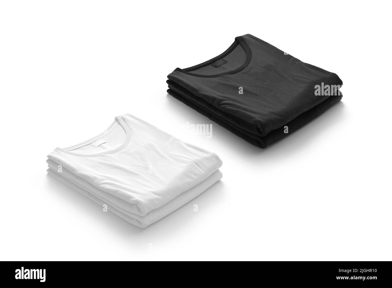 Blanco negro y blanco camiseta cuadrada plegable de maqueta, aislada Foto de stock
