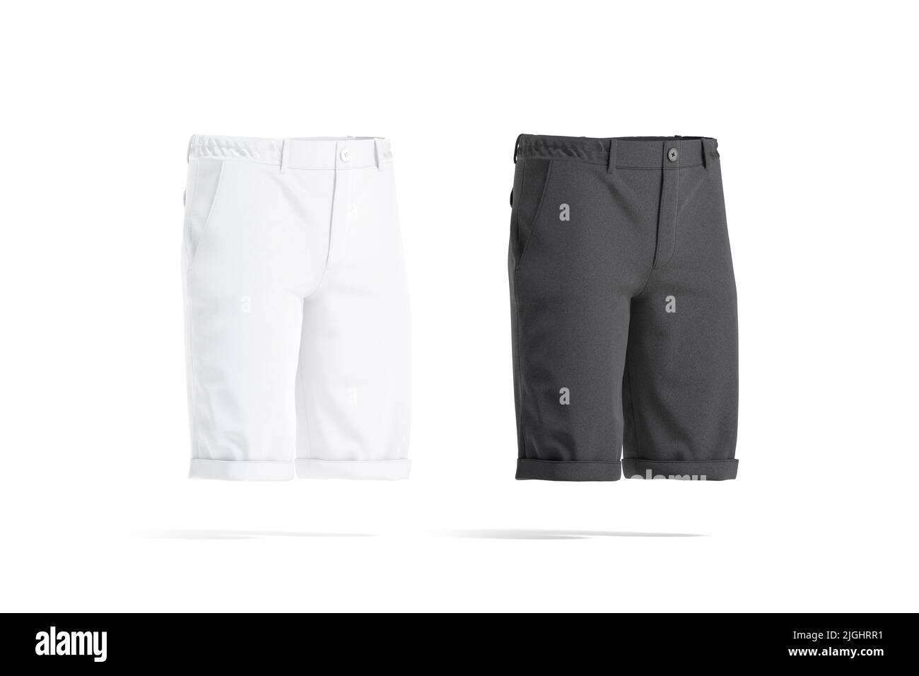 Blanco negro y blanco hombres shorts mockup, vista lateral Foto de stock