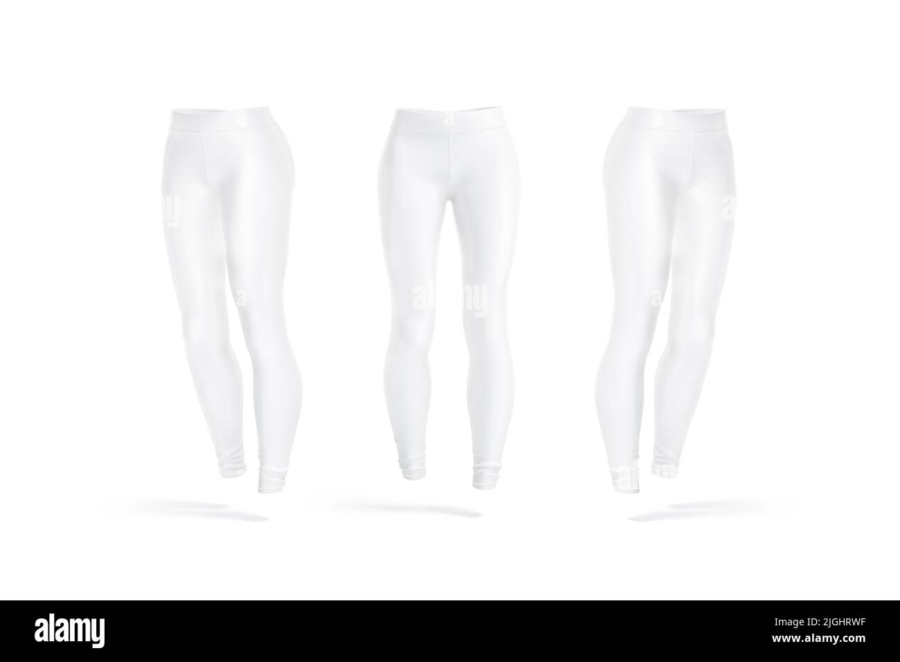 Blanco blanco mujeres leggings deporte mockup, vista delantera y lateral Foto de stock