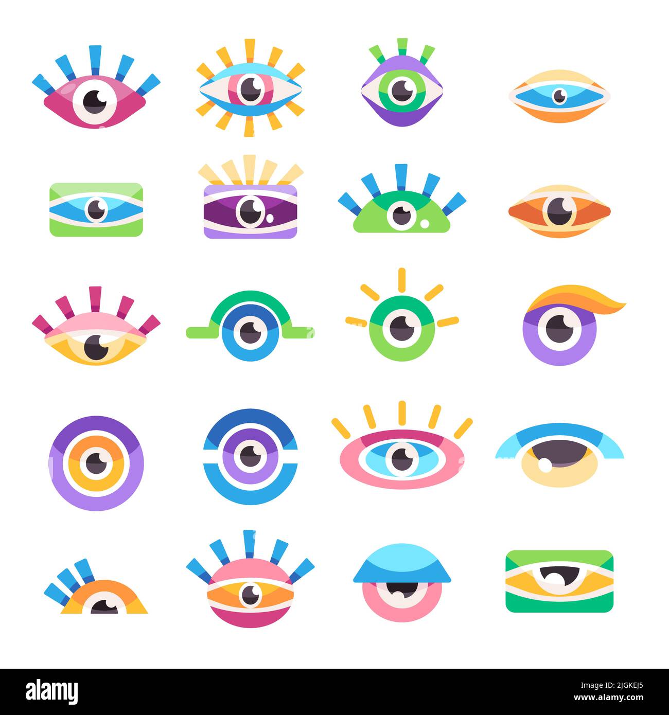 Ilustración de ojos patrón colorfull y expresión múltiple en fondo blanco diseño dibujo gráfico color Ilustración del Vector