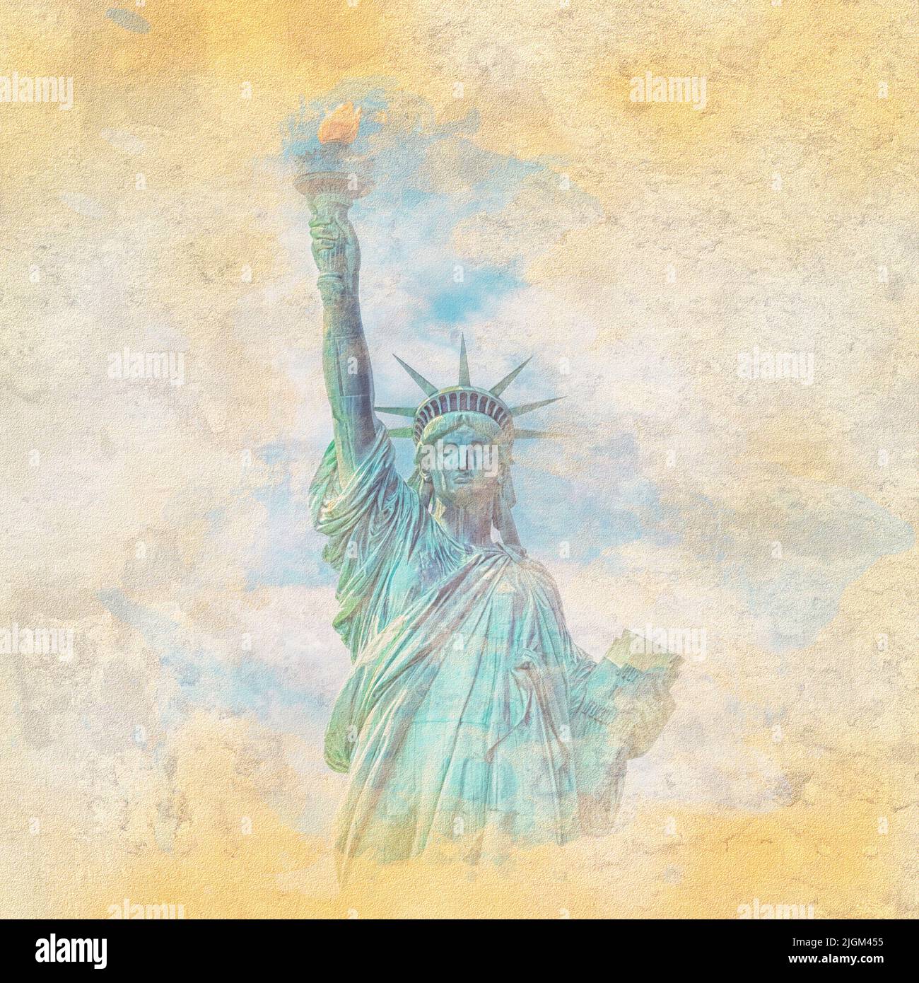 Estatua de la Libertad en la Ciudad de Nueva York: Ilustración del efecto acuarela Foto de stock