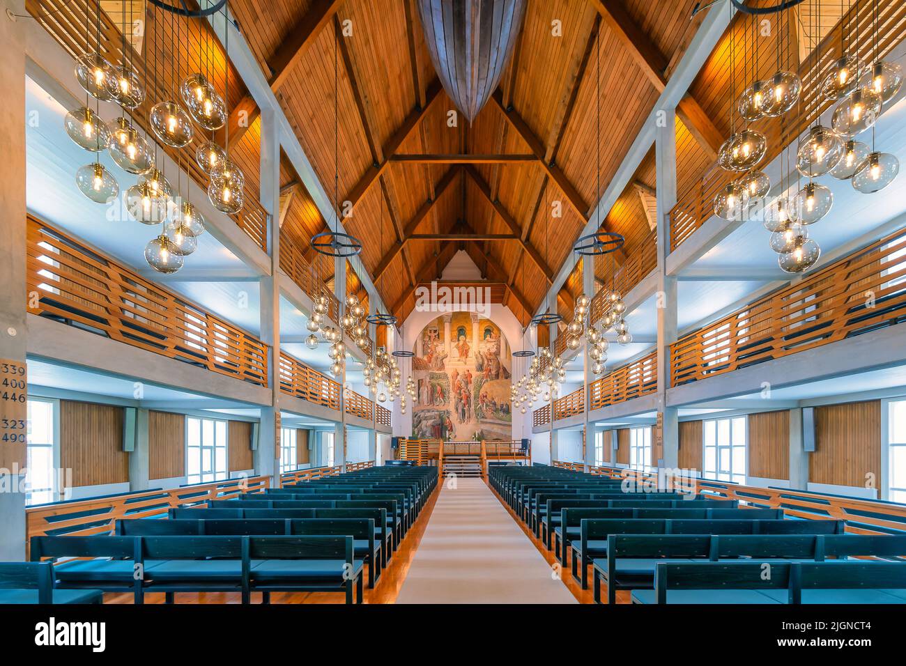 Klaksvik, Islas Feroe - Junio, 2022: Iglesia Luterana Cristiana en Islas Feroe Foto de stock
