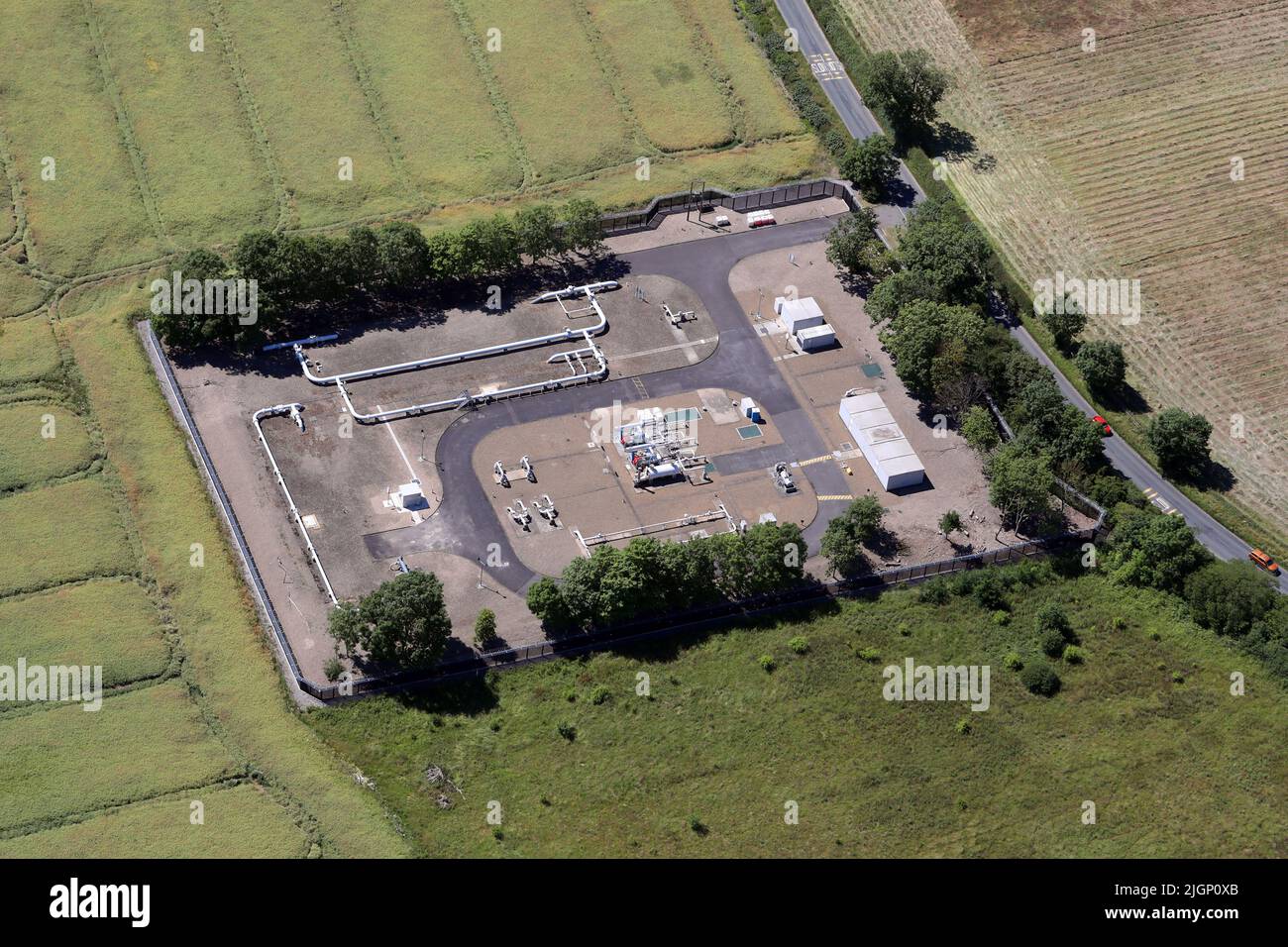 Vista aérea de una planta de gas natural en Bishopton Lane, Darlington, condado de Durham Foto de stock