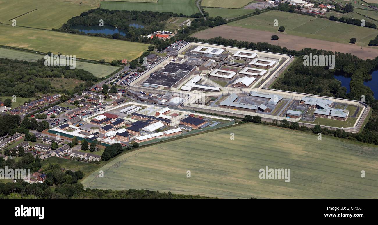 Vista aérea de la prisión HM Frankland & Long Newton Prisión, Condado de Durham, Reino Unido Foto de stock