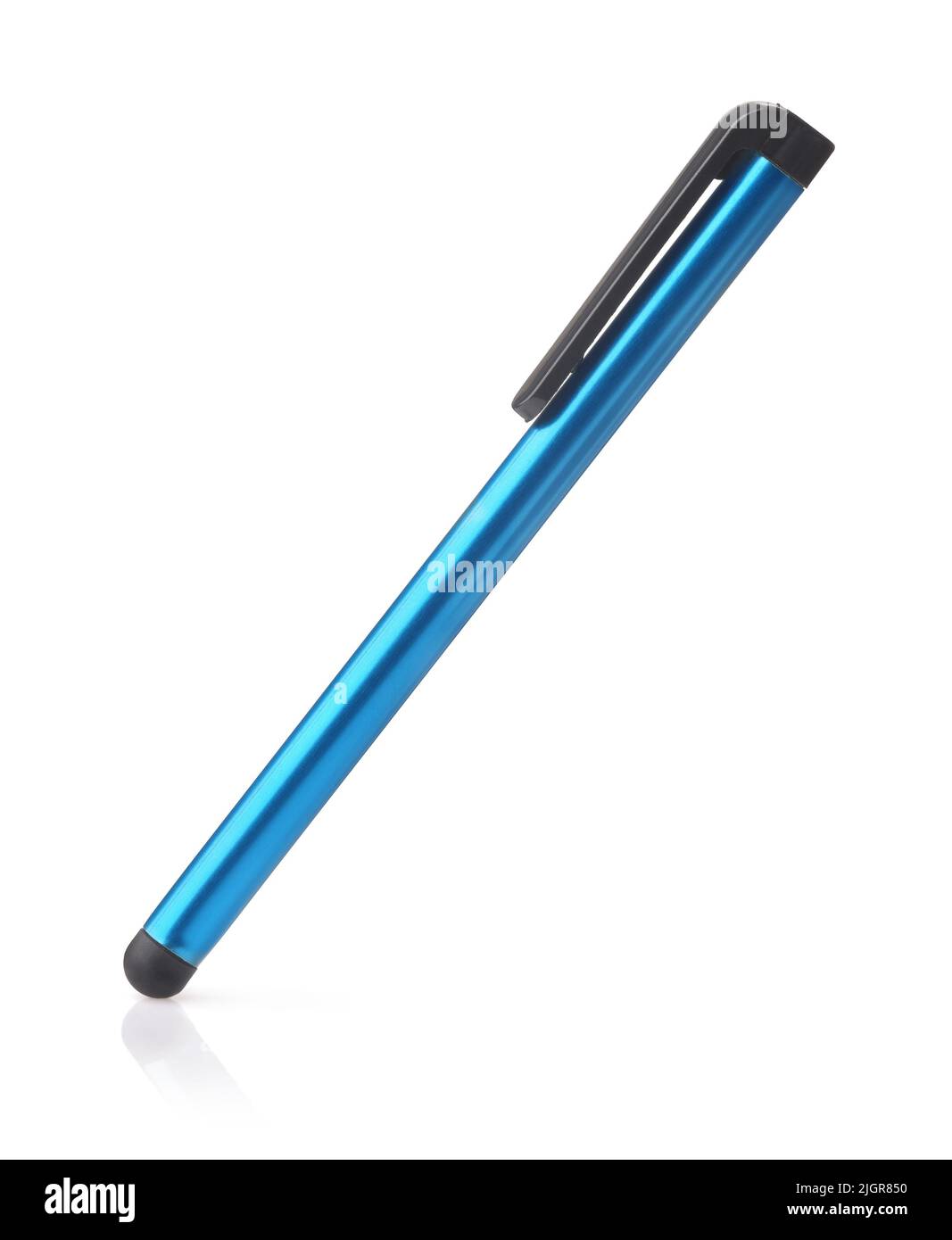 Puntero táctil capacitivo azul aislado sobre blanco Foto de stock