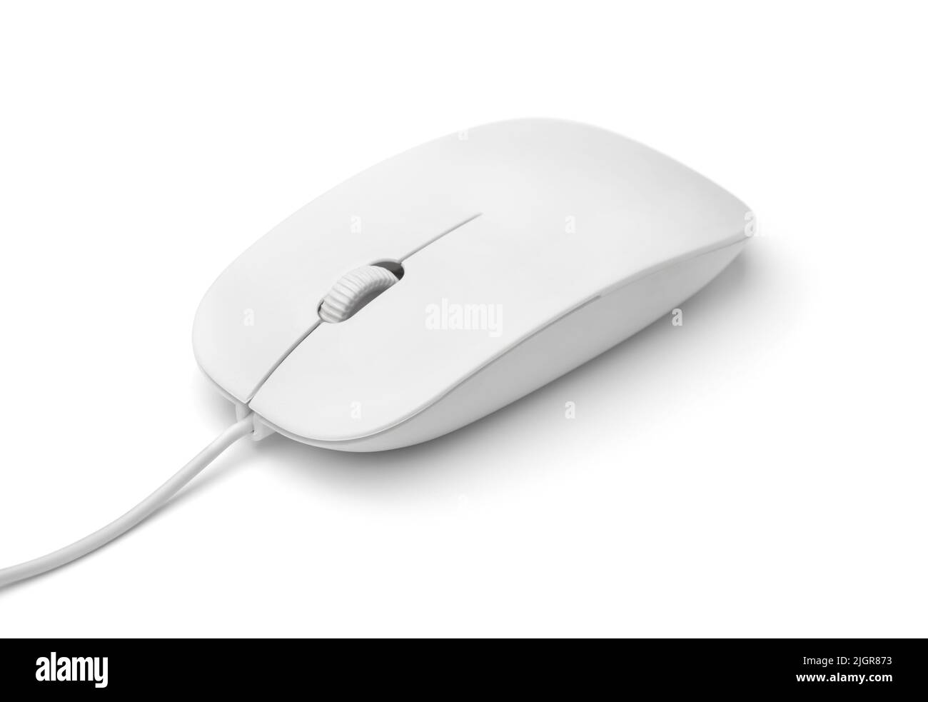 Ratón de ordenador blanco, con cable y aislado sobre blanco Foto de stock
