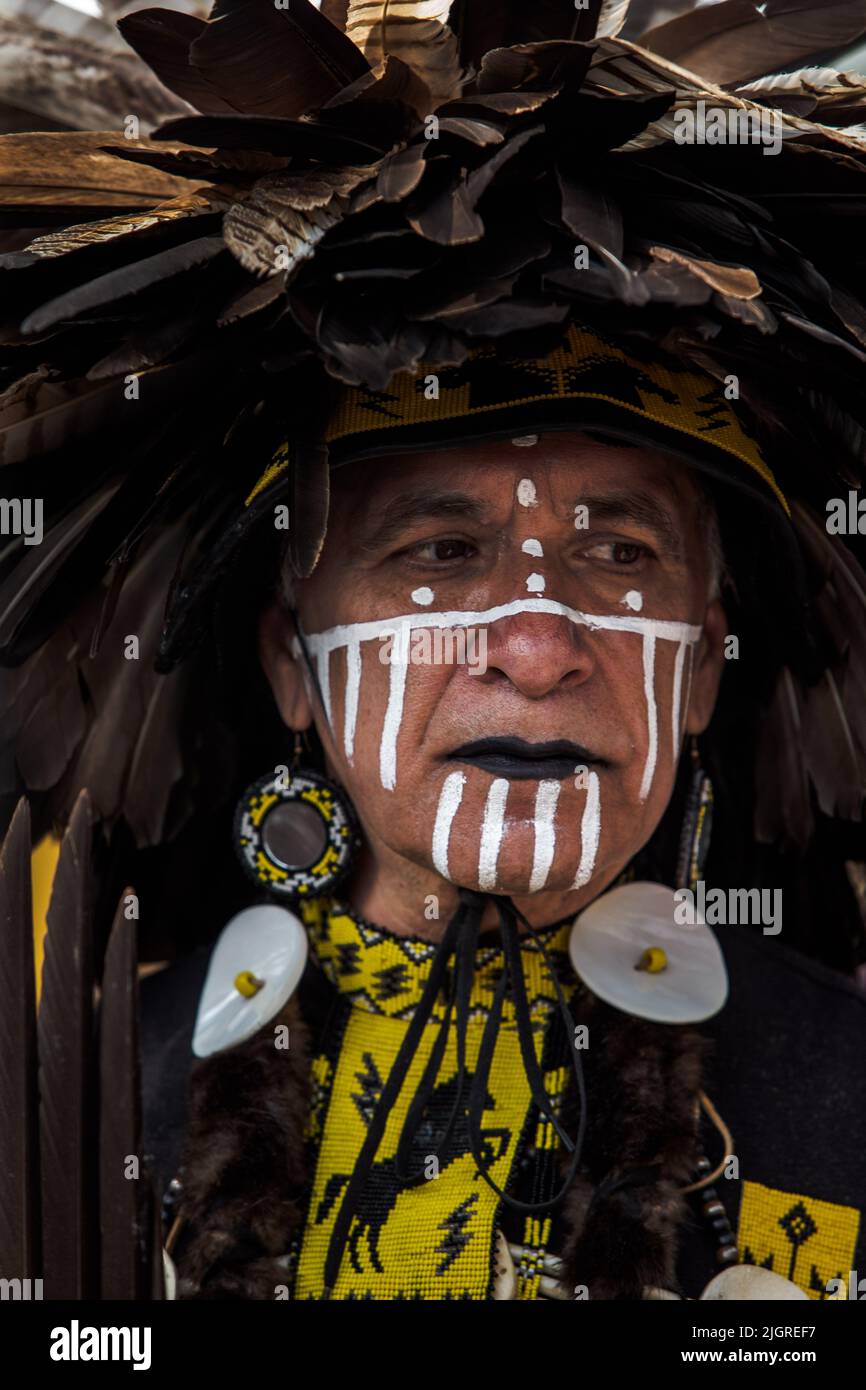 Kahnawake, Canadá. 10th de julio de 2022. Un powwow participante en el