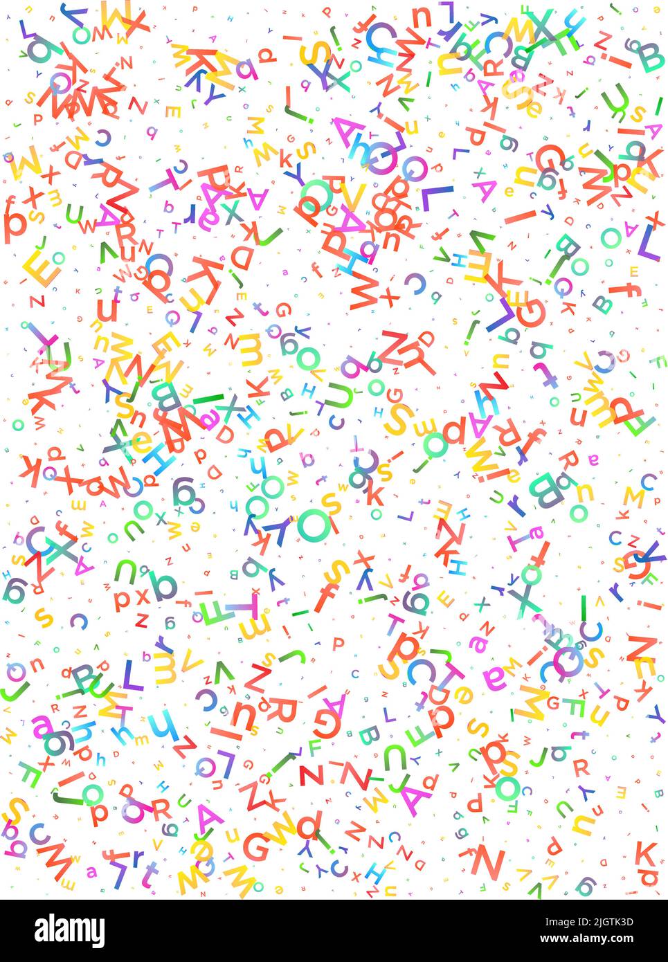 Colorido fondo vectorial hecho de alfabetos, letras o caracteres ingleses en estilo plano. Ilustración del Vector