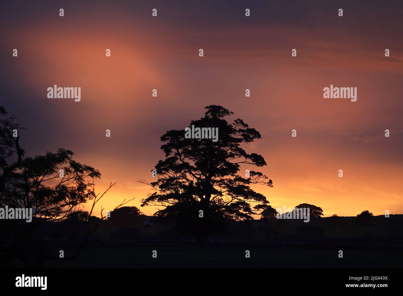 Colourful Post Sunset Sky, Teesdale, County Durham, Reino Unido Foto de stock