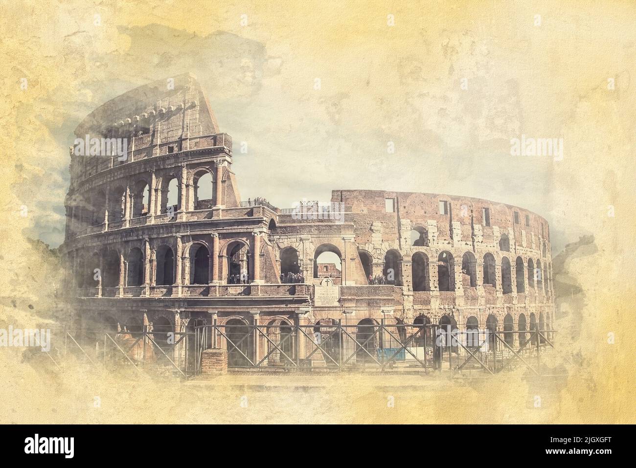 El Coliseo de Roma - ilustración del efecto de acuarela Foto de stock