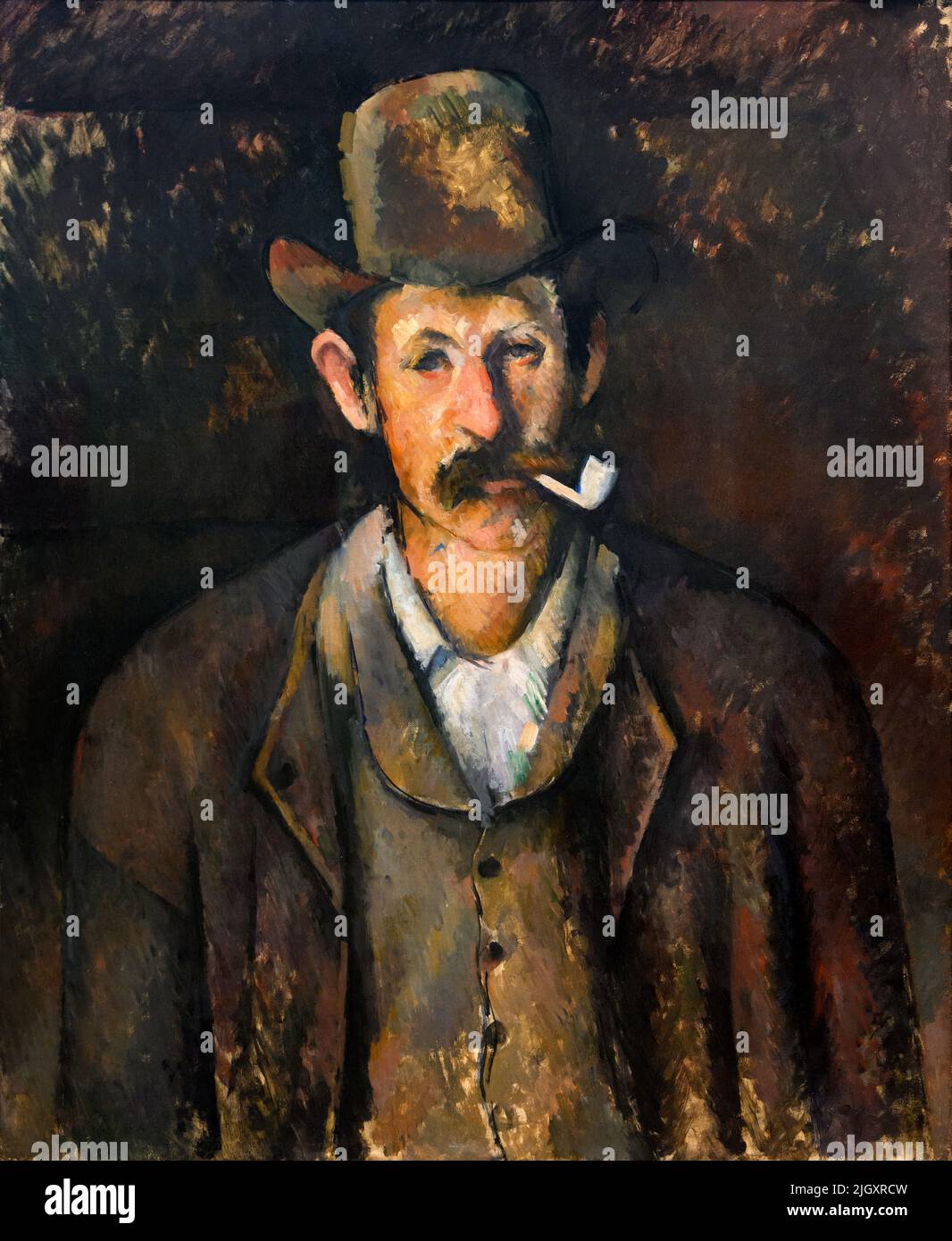 Hombre con una pipa por Paul Cezanne (1839-1906), óleo sobre lienzo, c.1892-96 Foto de stock