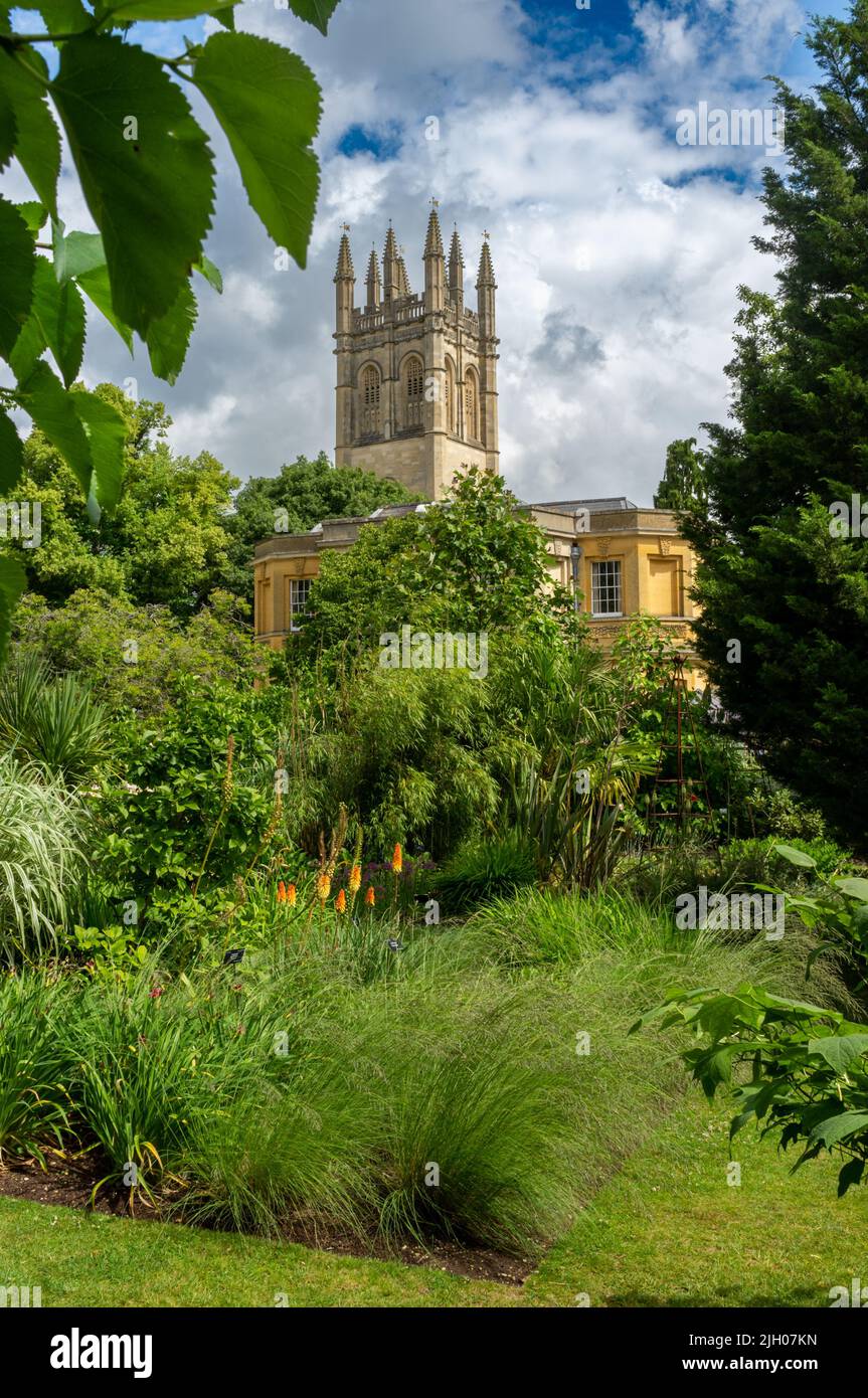 La torre del Magdelen College Oxford vista desde el jardín botánico, Oxford, Reino Unido 2022 Foto de stock