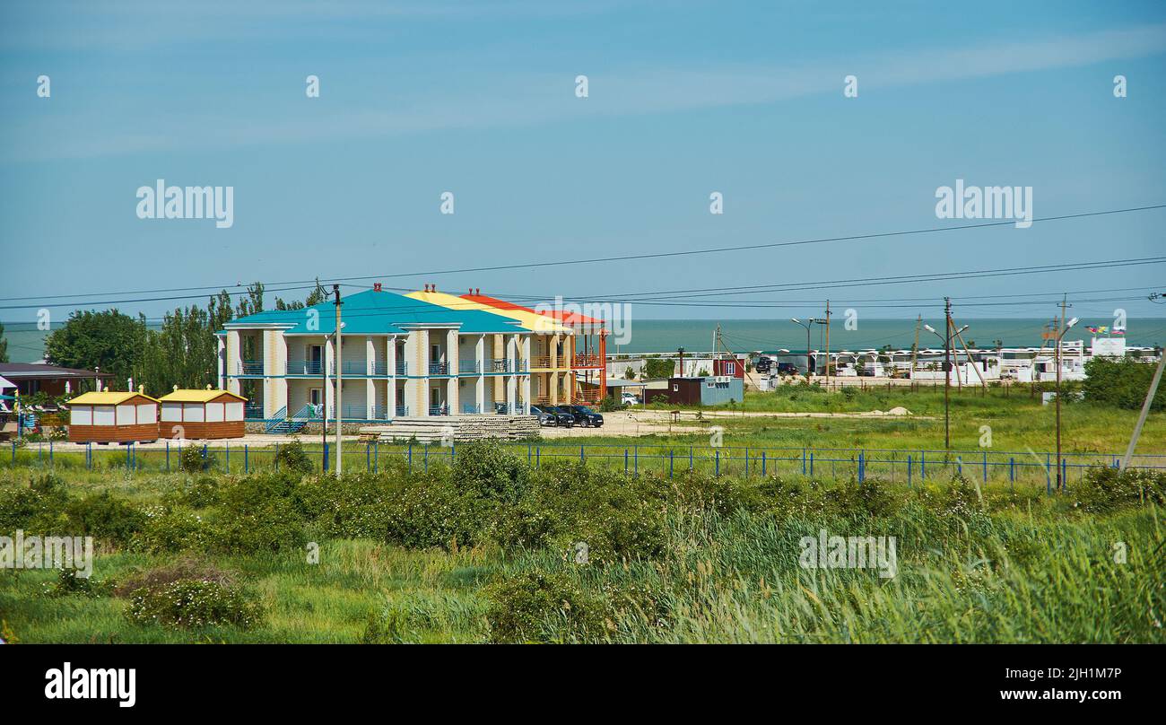 Dolzhanskaya escupir, las proximidades de la aldea, situado en la costa del mar de Azov, en la base de la Espada Dolgaya. Foto de stock