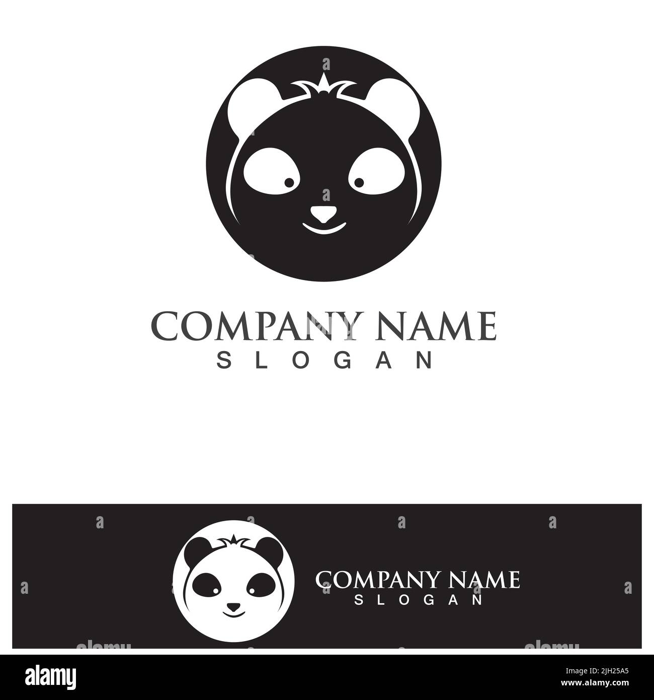 Panda logo vector de cabeza en blanco y negro Ilustración del Vector