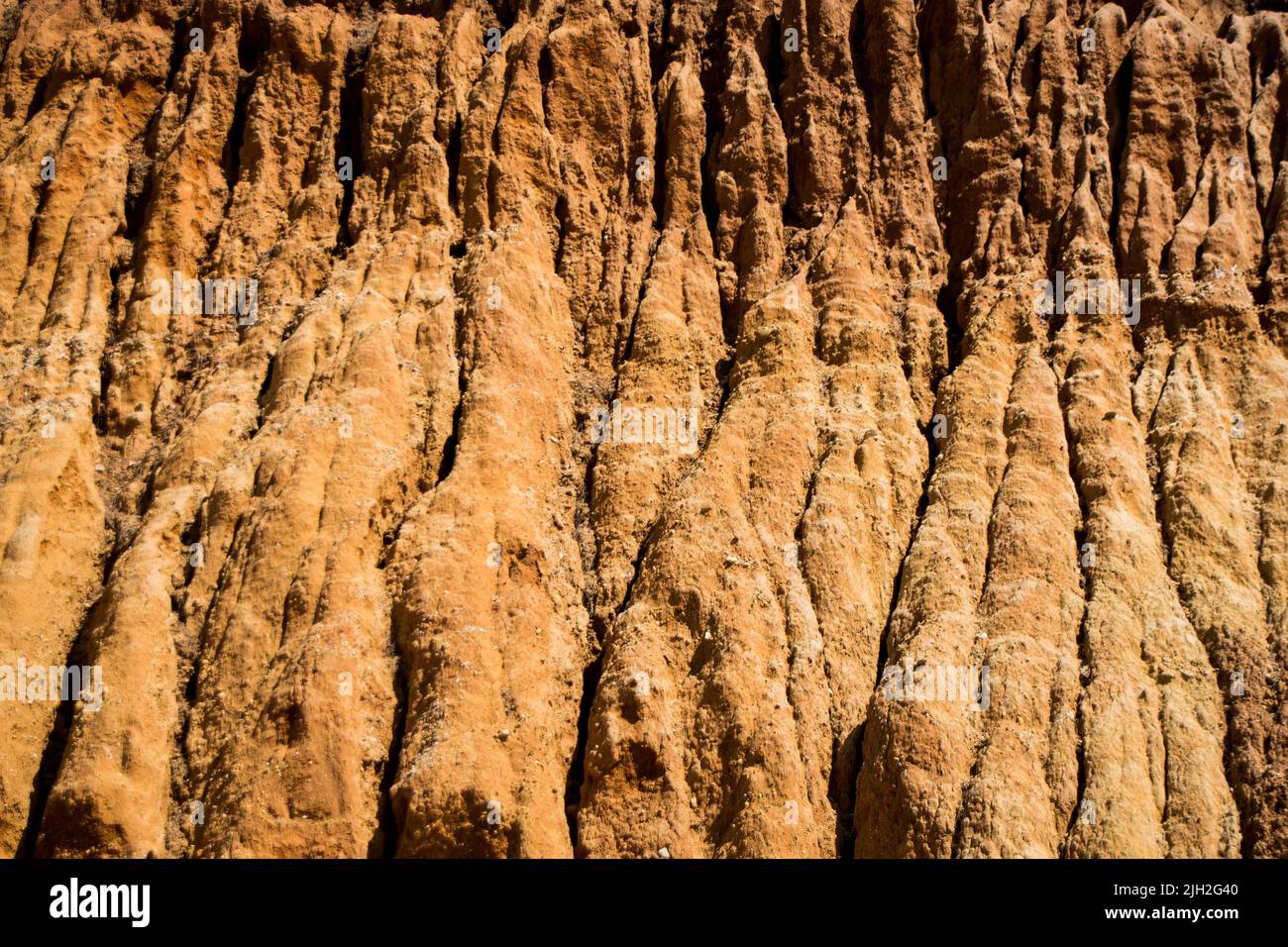 Acantilados de roca costera de primer plano, texturas y fondos abstractos. Senderos de agua en las paredes de los acantilados, patrones hechos por la erosión del agua. Acantilados de playa. Foto de stock