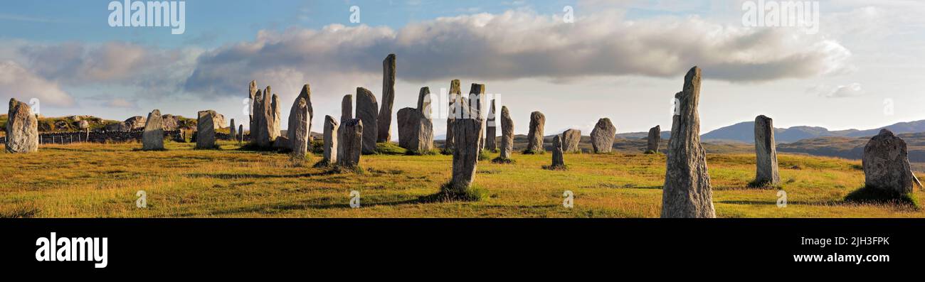 Las piedras de Callanish Callanish I, Clachan Chalanais Tursachan Chalanais Gaélico escocés) piedras de pie círculo de piedra patrón cruciforme central Foto de stock